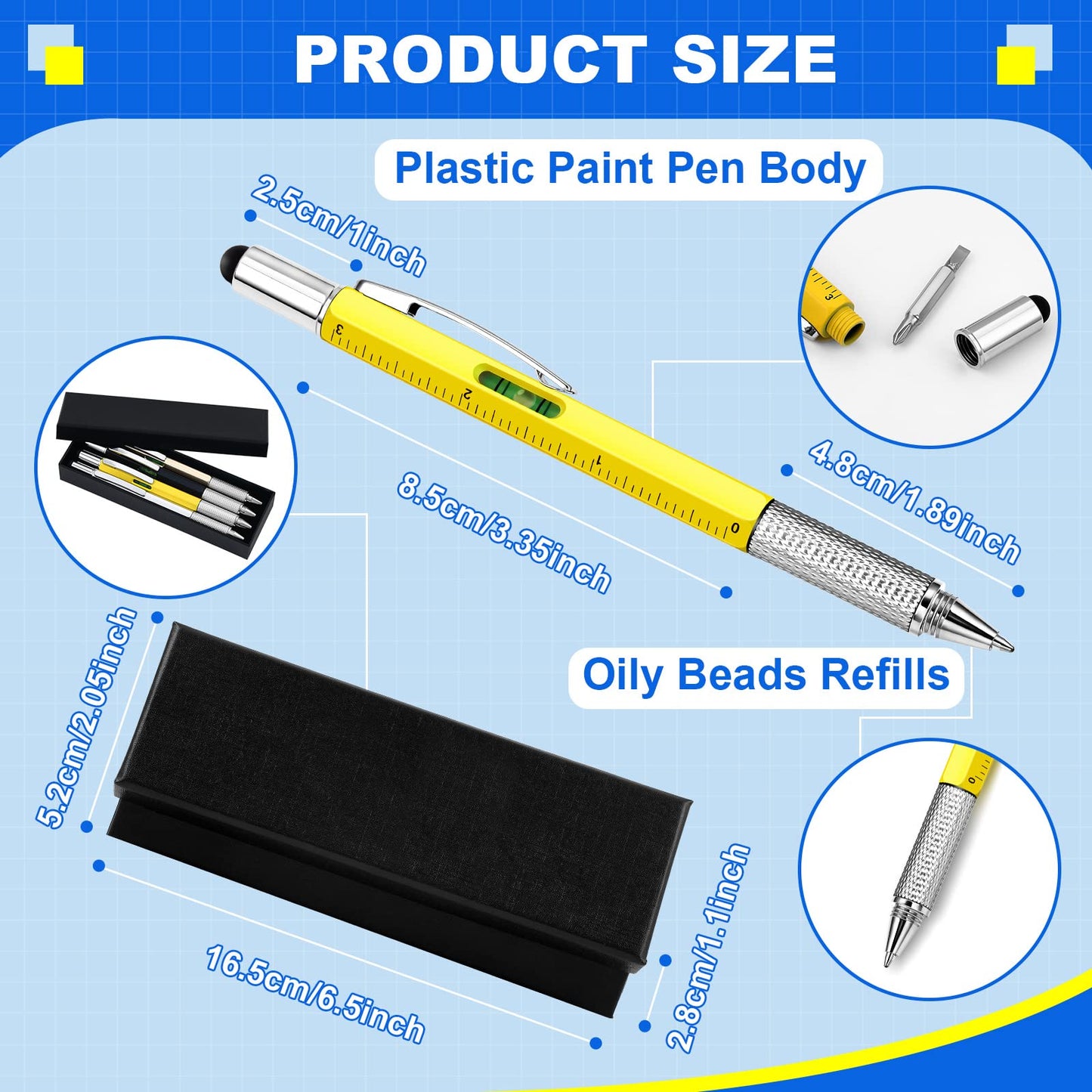 Zhanmai 72 Pcs Father's Day Bulk Gift 6 in 1 Screwdriver Tool Pen Multitool Tool Pens for Party Favor Father's Gift for Adult Level Gauge Ballpoint Pen Stylus Screwdriver (Multicolor)