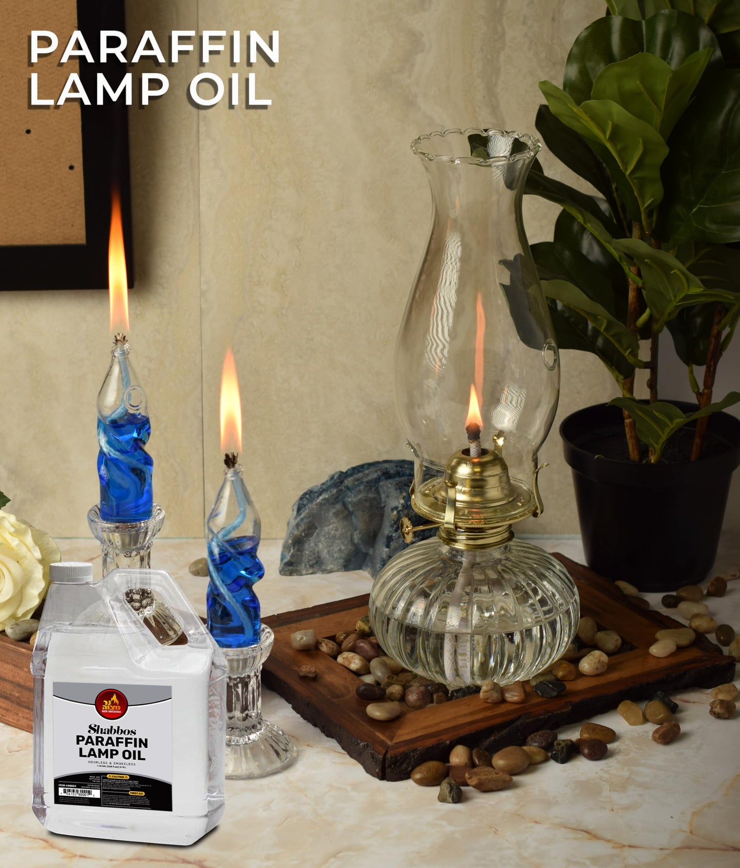 Ner Mitzvah 1 Gallon Paraffin Lamp Oil - Clear Smokeless, Odorless, Clean Burning Fuel for Indoor and Outdoor Use - Shabbos Lamp Oil - 2 Pack