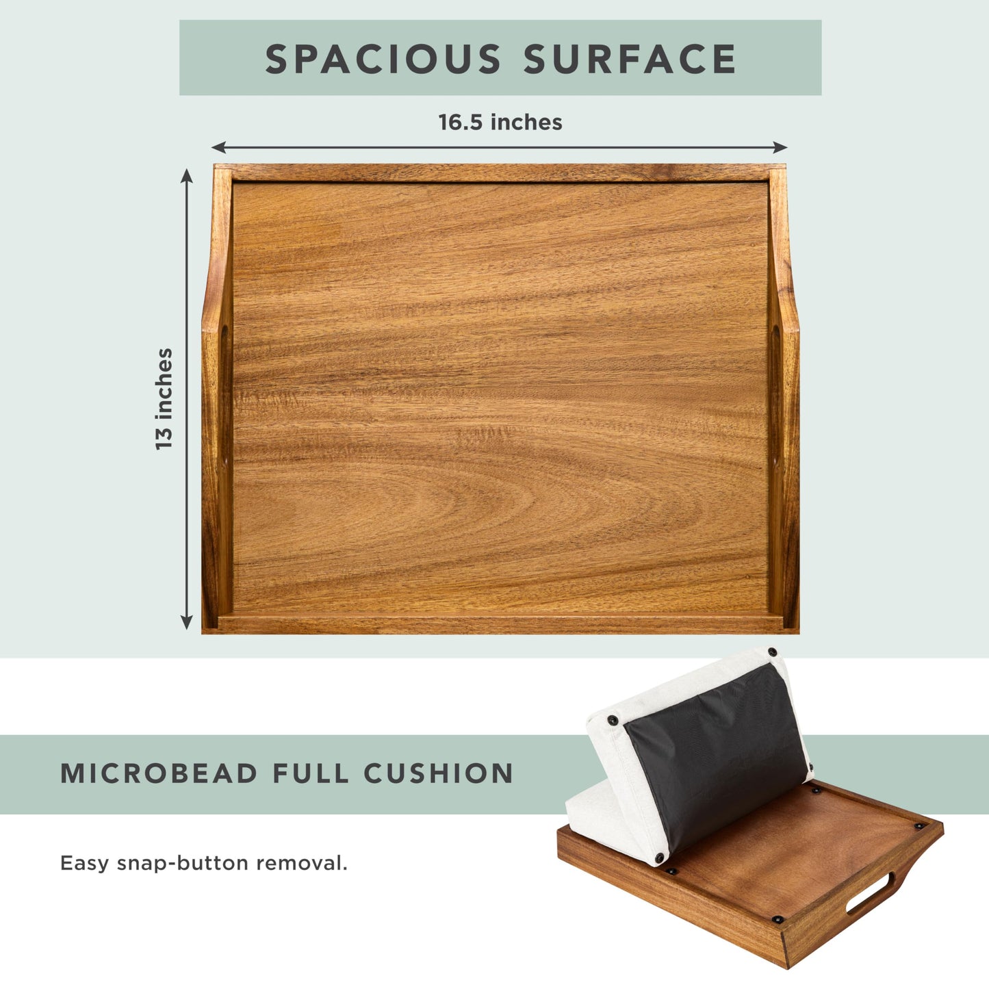 ROSSIE HOME Acacia Wood Bed Tray, Lap Desk with Detachable Cushion, Serving Tray - Natural - Fits up to 15.6 Inch Laptops - Style No. 76106