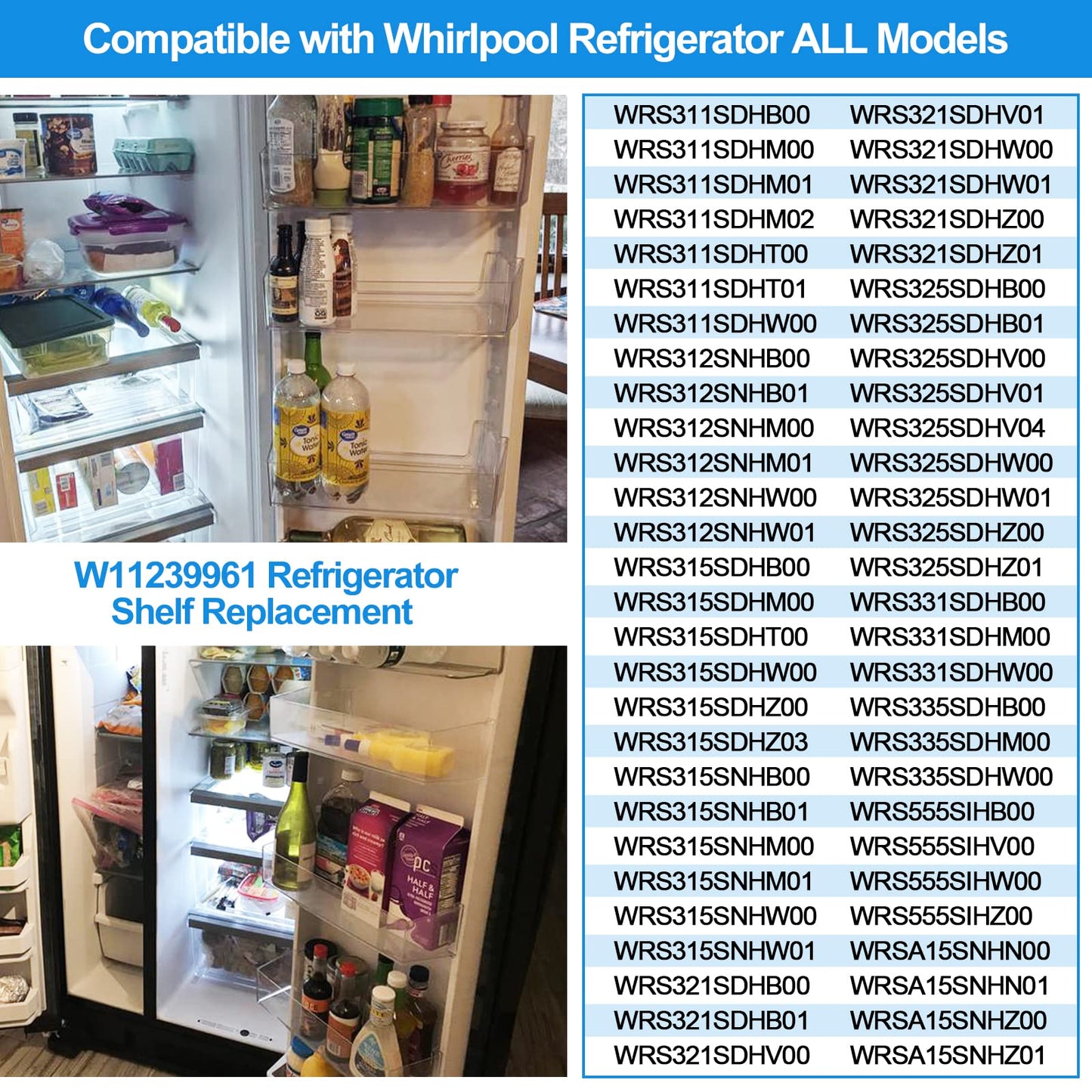 (2 PACK) [UPGRADED] W11239961 Refrigerator Door Shelf Replacement Compatible with Whirlpool Refrigerator Door Shelf Replace W10900538 WRS325SDHZ01 WRS321SDHZ01 WRS315 WRS325 Refrigerator Shelves Part