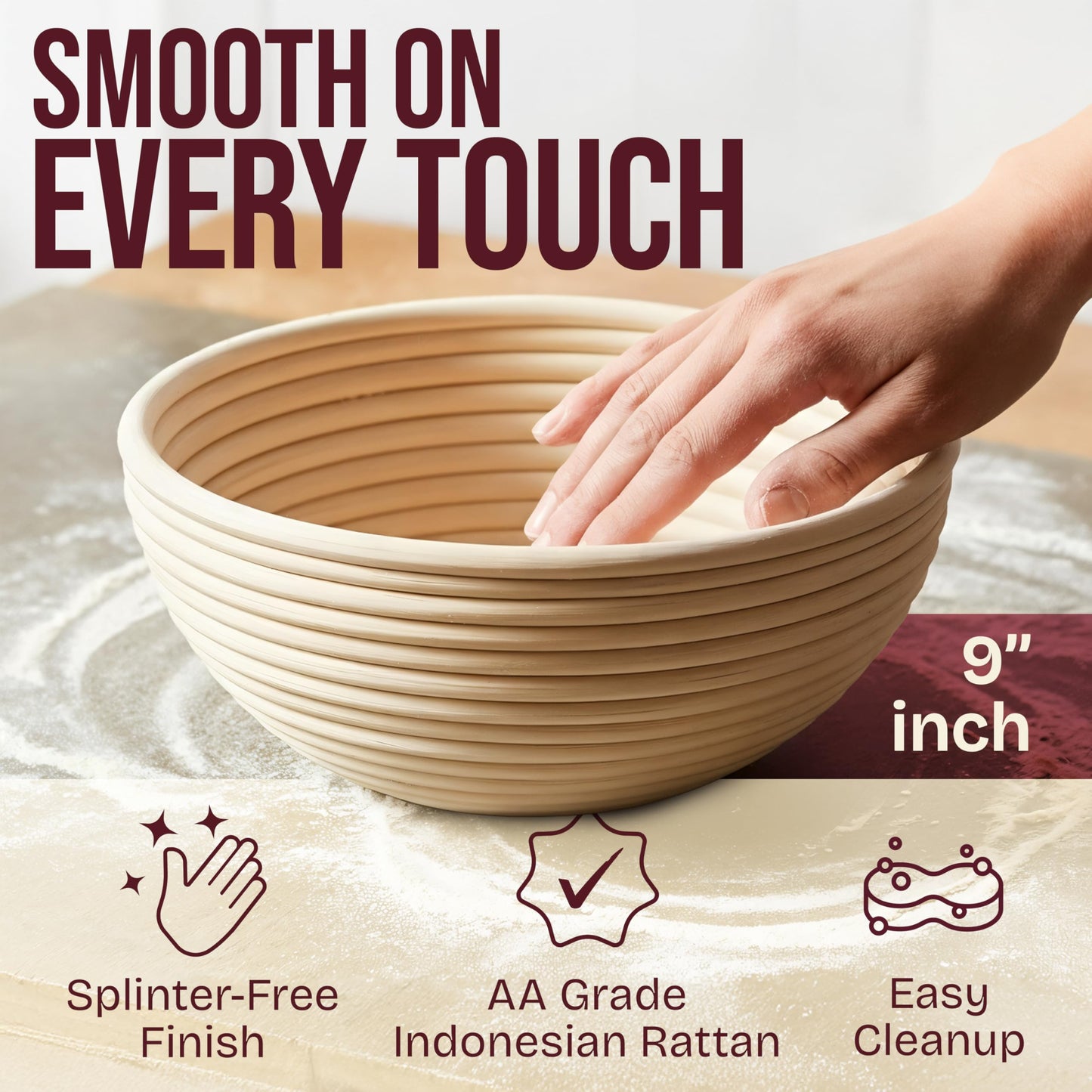 Superbaking 2 pcs Banneton Bread Proofing Basket, 9" Splinter-Free Round Rattan Bread Basket with Liners, Sourdough Starter Kit, Sourdough Bread Baking Supplies & Sourdough Kit, Bread Making Tools