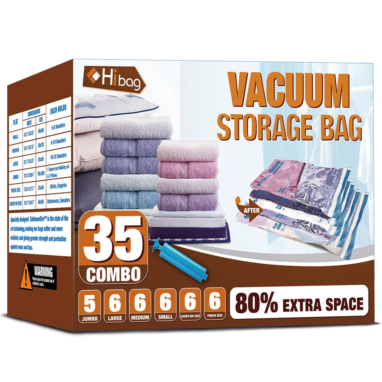 Vacuum Storage Bags, Space Saver Vacuum Seal Storage Bags 35-Pack Sealer Bags for Clothes, Clothing, Bedding, Comforter, Blanket (35C)