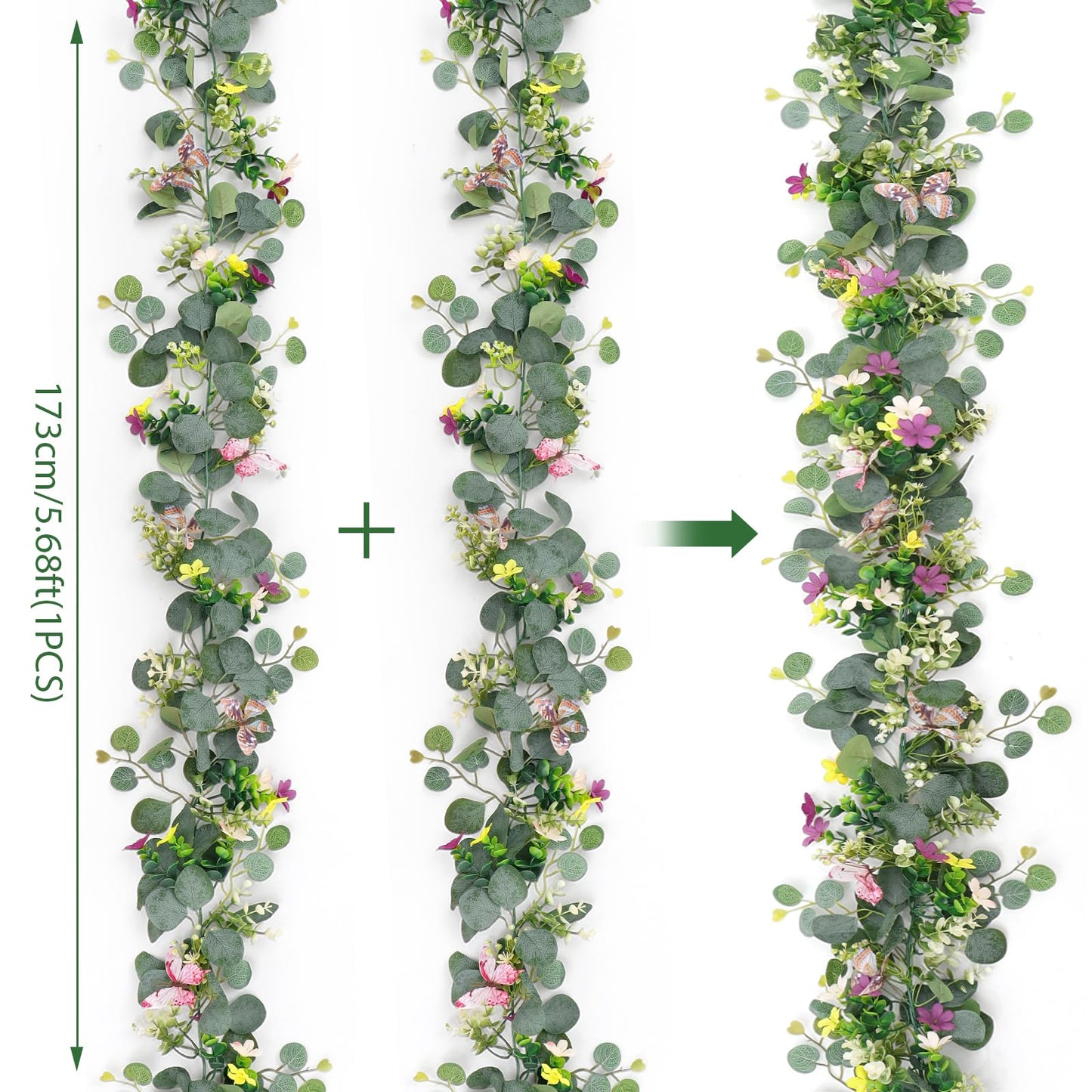 ASTNIC 2 Pack 5.68 FT Artificial Daisy Garland with 3D Butterfly, Hanging Fake Flowers Greenery Eucalyptus Garland Floral Vines for Wedding Table Home Room Spring Summer Decor