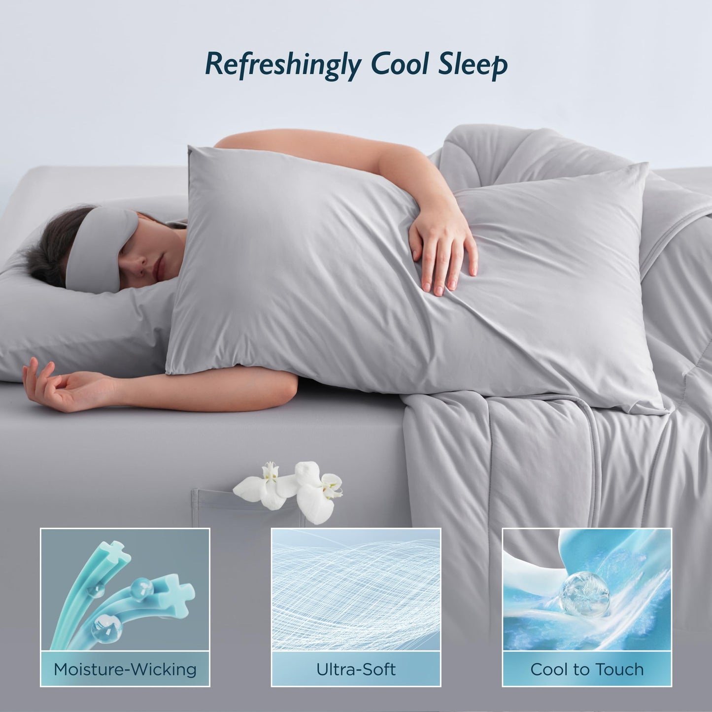 Breescape Cooling Pillow Cases King Size - BlendTek™ Dry & Cool Technology for Hot Sleepers and Night Sweats, Ultra Soft & Smooth Pillowcases for Hair & Skin Care, Set of 2, 20" x 36", Misty Gray