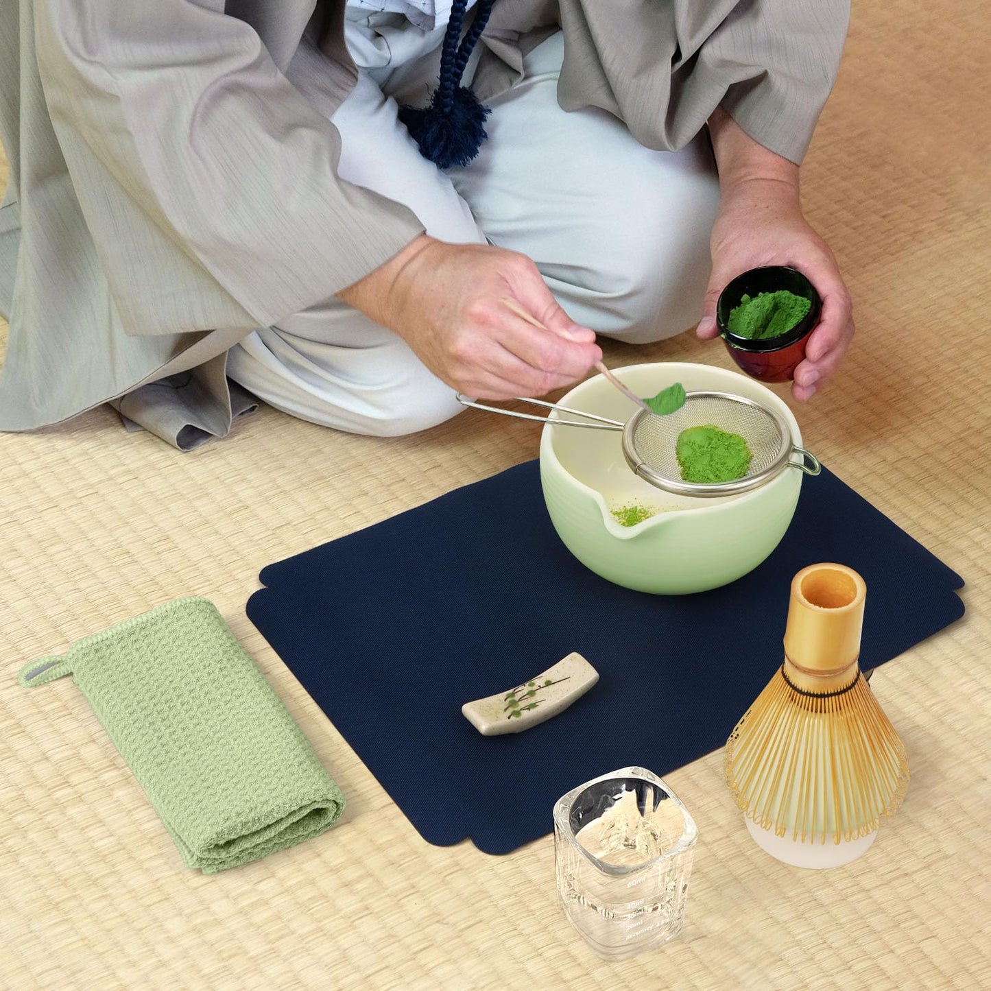 Joiish Matcha Whisk Set, Matcha Kit 10-Pcs, Bamboo Whisk and Ceramic Bowl with Spout & Measuring Spoon & Cup, Japanese Ceremony Matcha Tea Powder Making Tools, Light Green