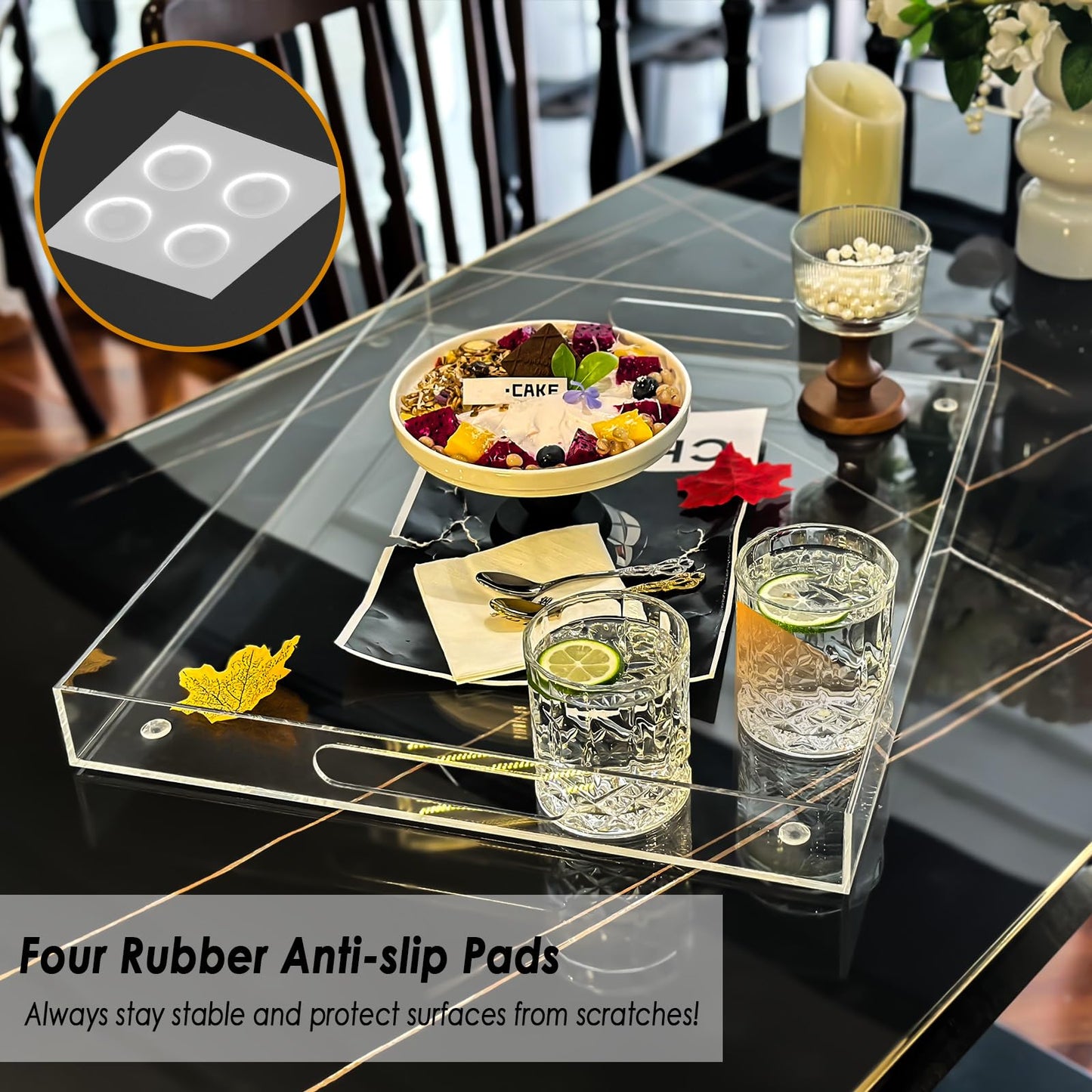 Collwait Extra Large Serving Tray with Handles, Acrylic Tray for Food, Drinks, Snacks and Appetizer, Rectangular Trays for Eating, Lucite & Coffee Table Trays, Acrylic Makeup Organizer 16" × 20"