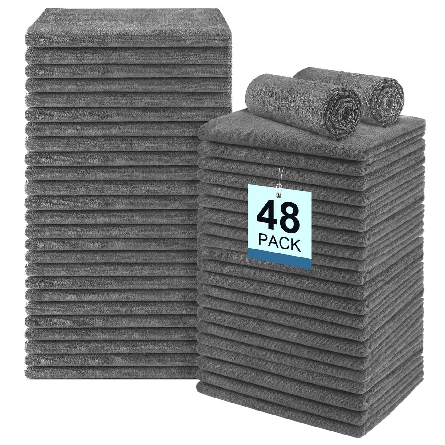 UNIMADE 48 Pack Gym Towels Set - Highly Absorbent and Quick Drying Microfiber Salon Towels, Premium Hand Cloths for Bathroom, Gym, Shower, Hotel, and Spa - 16x27 inch (Grey)