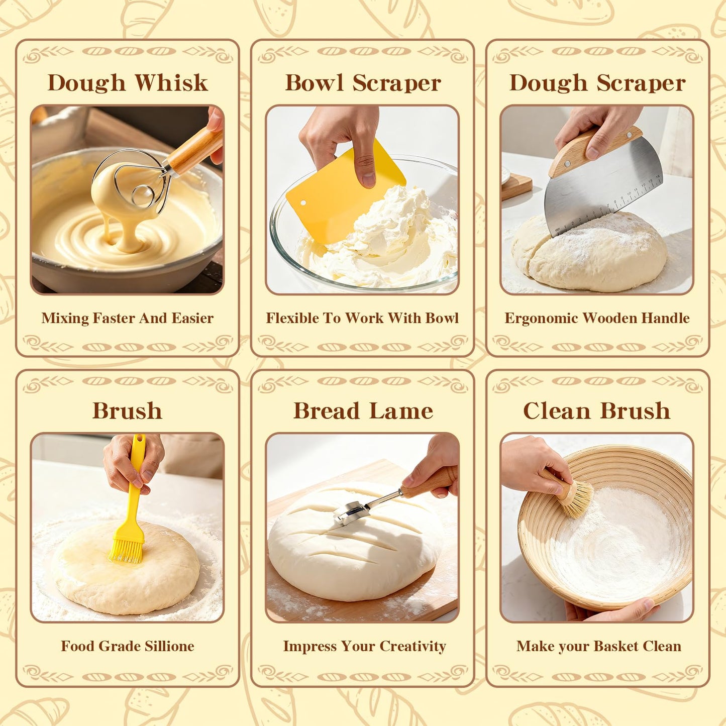 Sourdough Starter Kit, Sourdough Bread Baking Supplies, Round & Oval Banneton Bread Proofing Basket, Bread Sling, Starter Jar, Dough Whisk, Scrapers, Stencils & Bag, Complete Sourdough Kit Gifts
