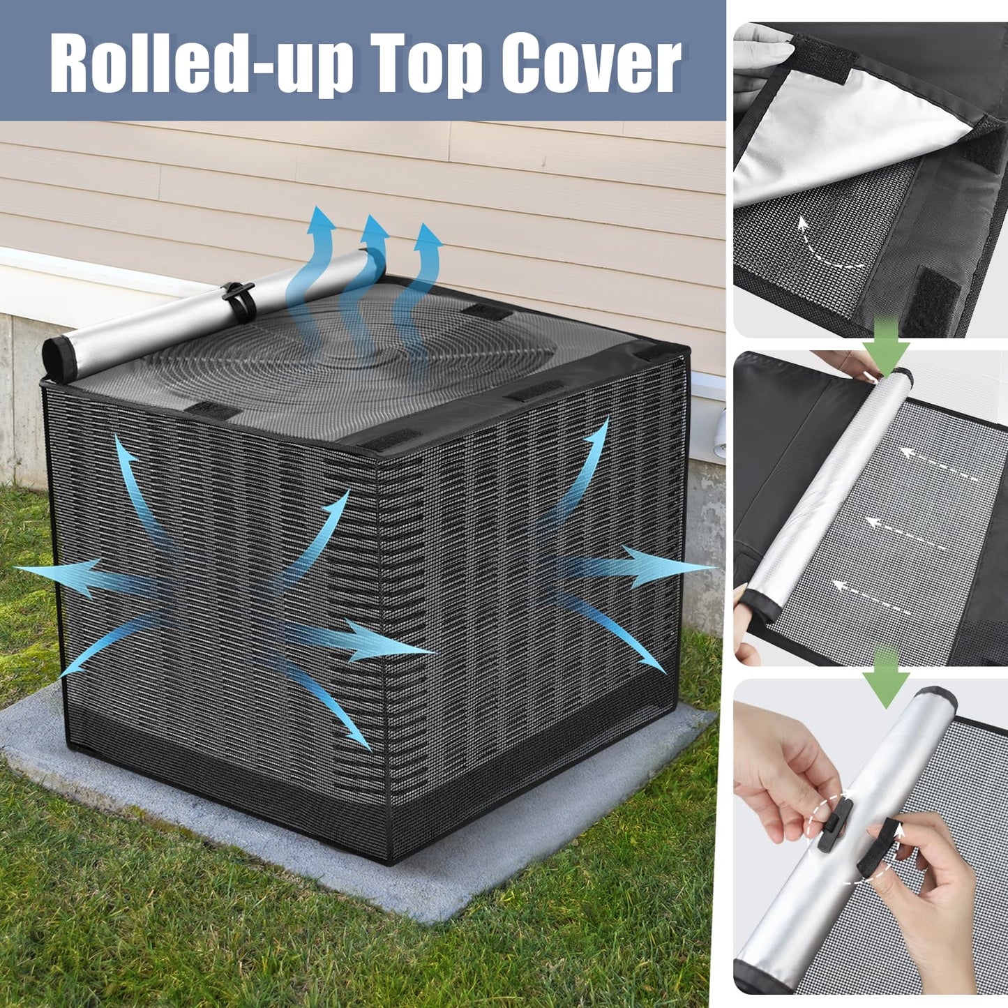 Air Conditioner Covers for Outside, Breathable Full Mesh With Waterproof Top Air Conditioner Cover for All Seasons, AC Unit Cover Protect from Cotttonwood Fluff, Leaves, Debris, 30x30x32 Inch-Black