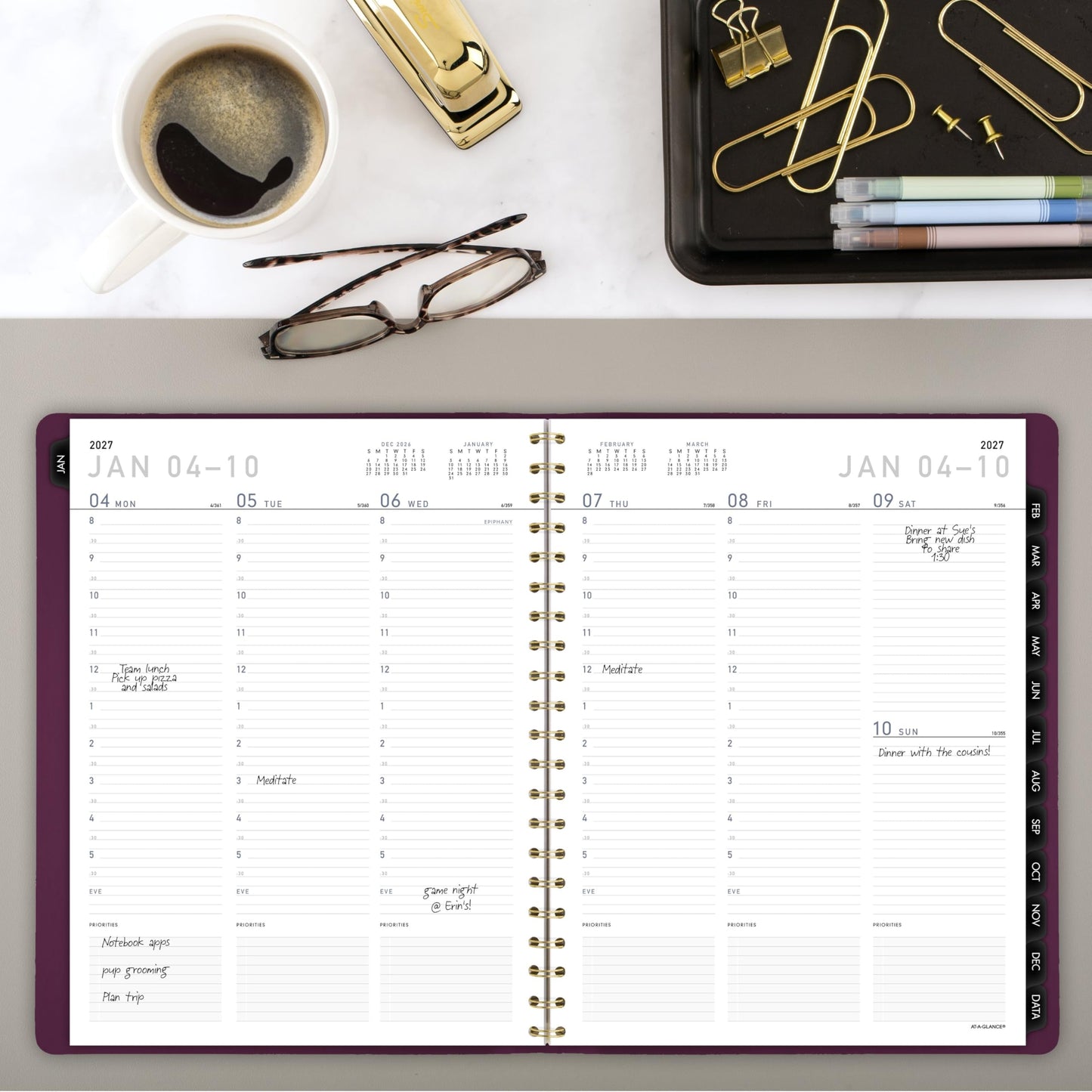 AT-A-GLANCE 2027 Appointment Book Planner, Weekly & Monthly, 8.25" x 11", Half-Hourly, Contemporary, Purple (70940X1427)