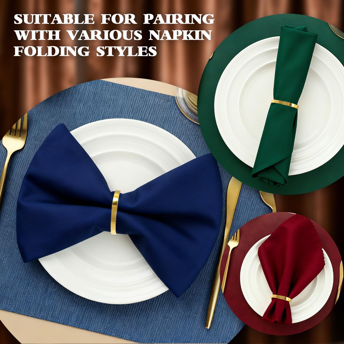 100 Pcs Gold Napkin Rings Bulk, Exquisite Round Napkin Ring Buckles, Suitable for Family Dinners, Weddings, Holiday Parties