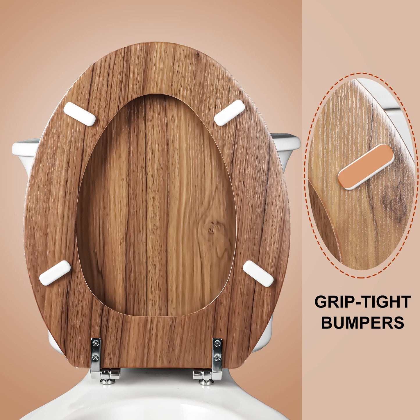 Elongated Toilet Seat Molded Wood Toilet Seat with Zinc Alloy Hinges, Easy to Install also Easy to Clean, Anti-pinch Wooden Toilet Seat by Angol Shiold (Elongated, Natural)