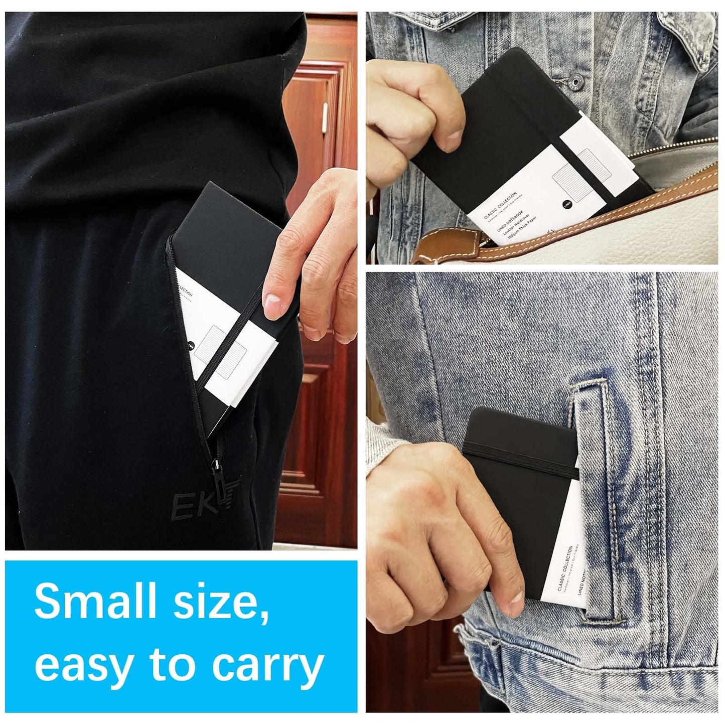 Coopay 12 Pack Pocket Notebook Journals Bulk, 3.5" x 5.5", 160 Lined Pages, A6 Mini Notepad Hardcover leather Journal with 100GSM Thick Paper, Small Notebooks for Writing Work Men Women (Black)