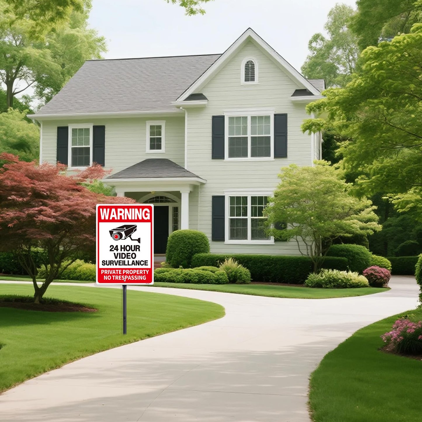 24 Hour Video Surveillance Warning Sign with 35-Inch Stake, 14"×10" Durable Security Sign for Private Property - Deter Trespassers & Enhance Security