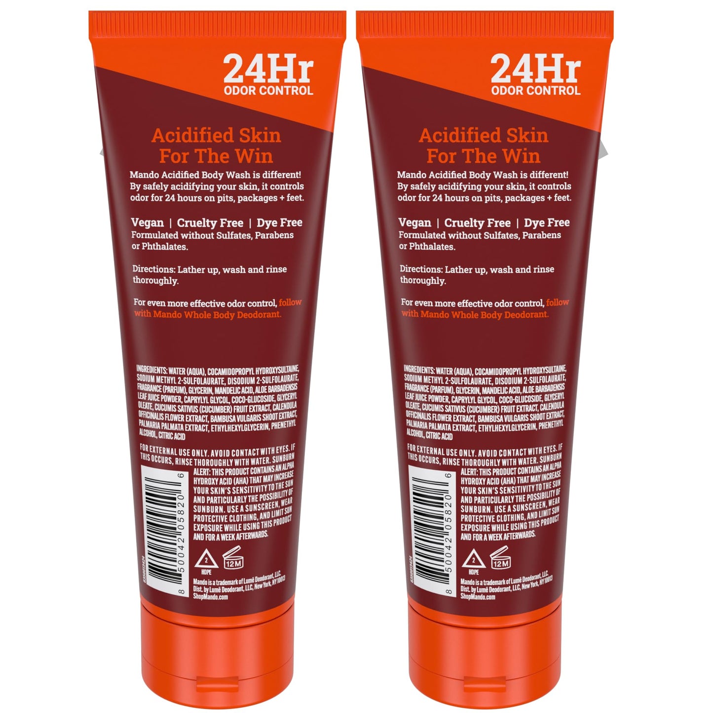 Mando Odor Shield Body Wash - 24 Hour Control - Removes Odor Better than Soap - SLS Free, Paraben Free, Skin Safe - 8.5 Ounce (Pack of 2) (Bourbon Leather)