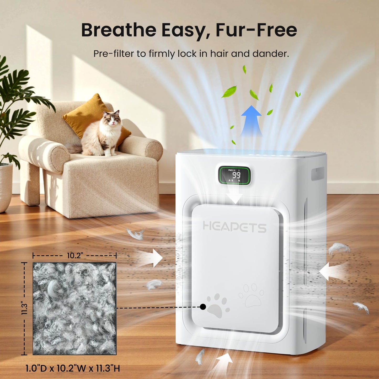 HEAPETS P358 Replacement Filters for P358 Pet Air Purifier, 6 Pre-Filters and 2 HEPA Composite Filters, Genuine Version, PJ358-2LX6JDM