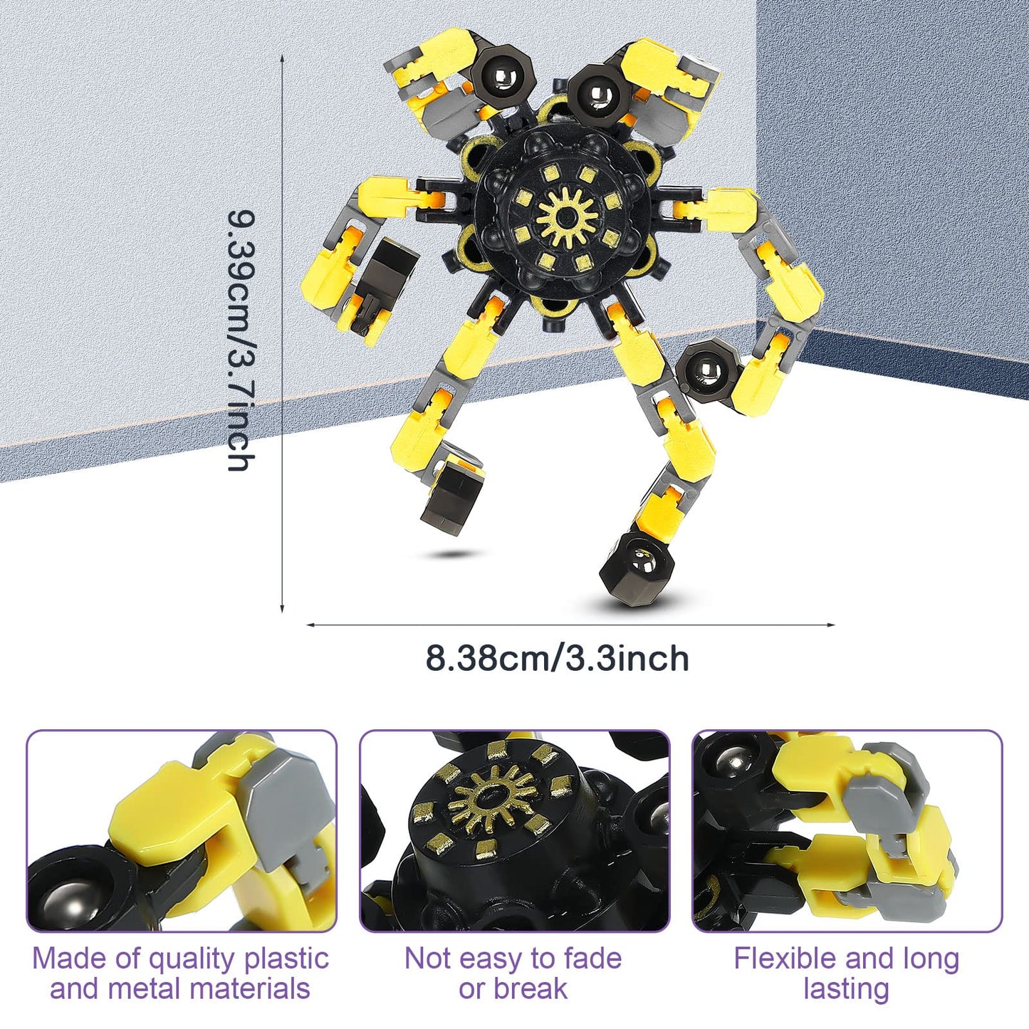 100 Pcs Funny Sensory Fidget Toy Bulk Transformable Chain Robot Finger Toys Fidget Spinners Stress Relief Fingertip Gyro Deformable Mechanical Spiral Twister Spinner for Adult Kids ADHD(Classic)