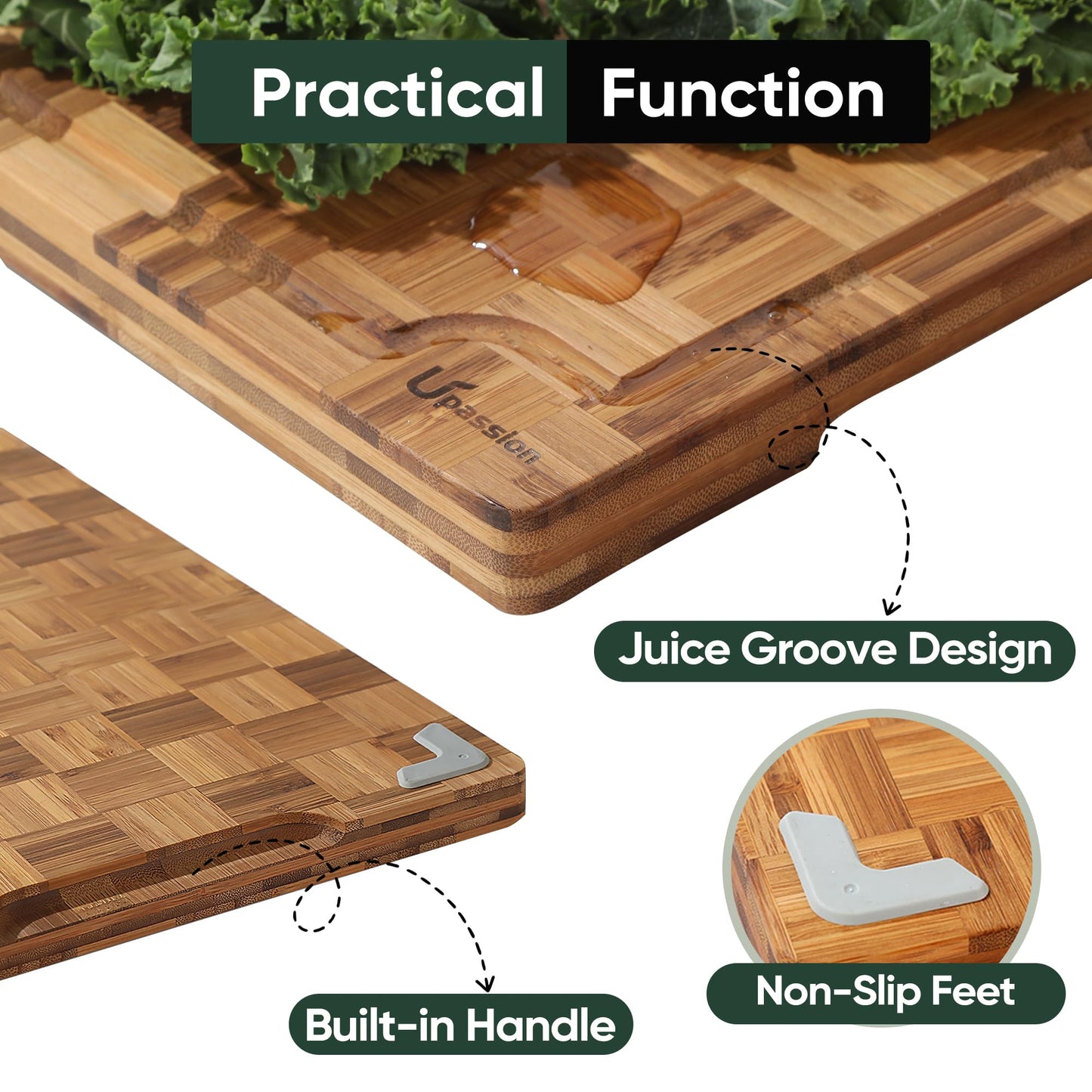 Heavy Duty Bamboo Cutting Board Set 3 Pack Non Toxic Juice Groove Charcuterie Board Book Wood Cutting Boards for Kitchen Solid End Grain Wood Chopping Board Large Butcher Block