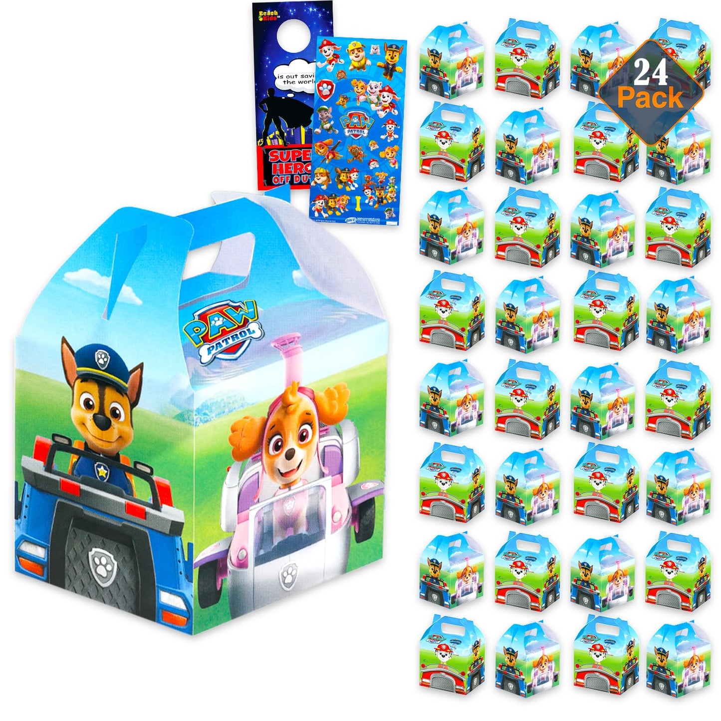 Paw Patrol Treat Boxes Set for Celebrations - Bundle with 24 Favor Boxes for Birthdays, Prizes, Plus Stickers, More | Paw Patrol Party Favors for Boys, Girls