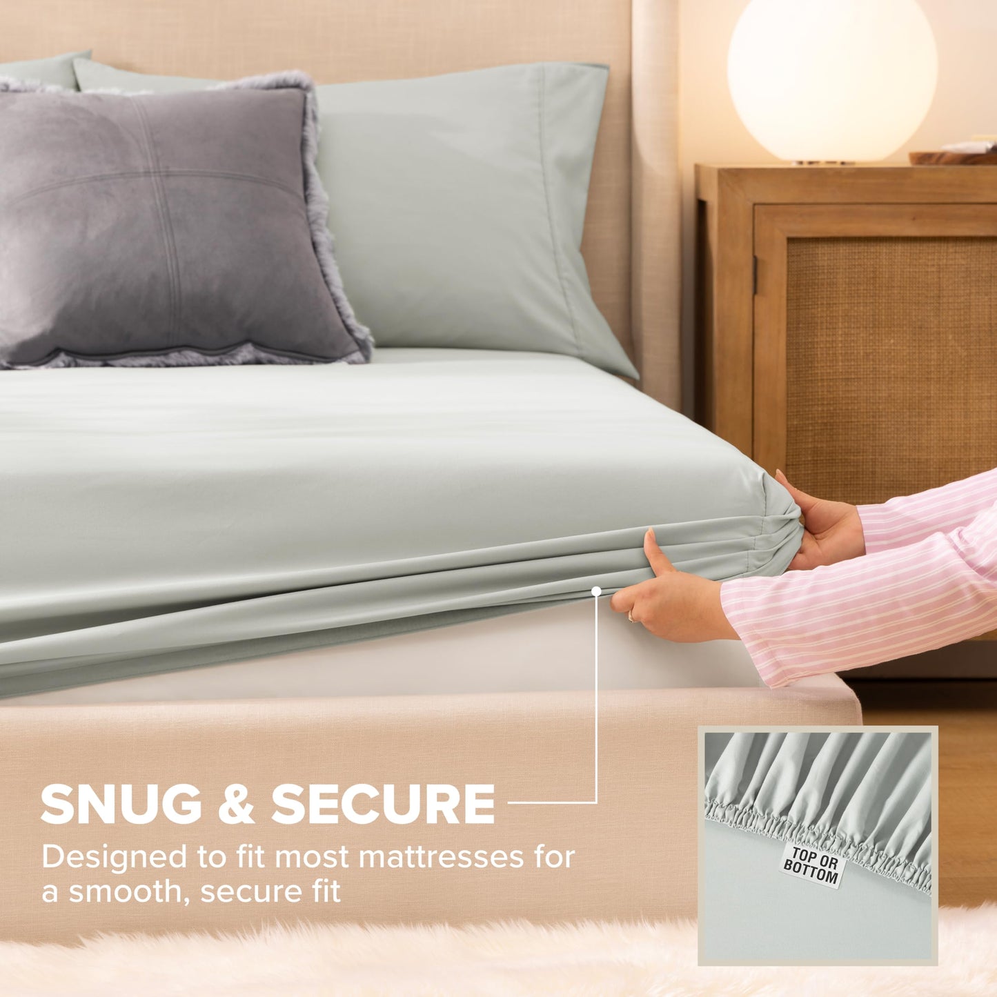 UGG Hedi Queen Sheet Set 4-Piece Luxury Cooling Sheets Deep Pockets Premium Bedding with 2 Pillow Shams Hypoallergenic Machine Washable Soft Lightweight Bed Set for Bedroom, Queen, Mineral Green