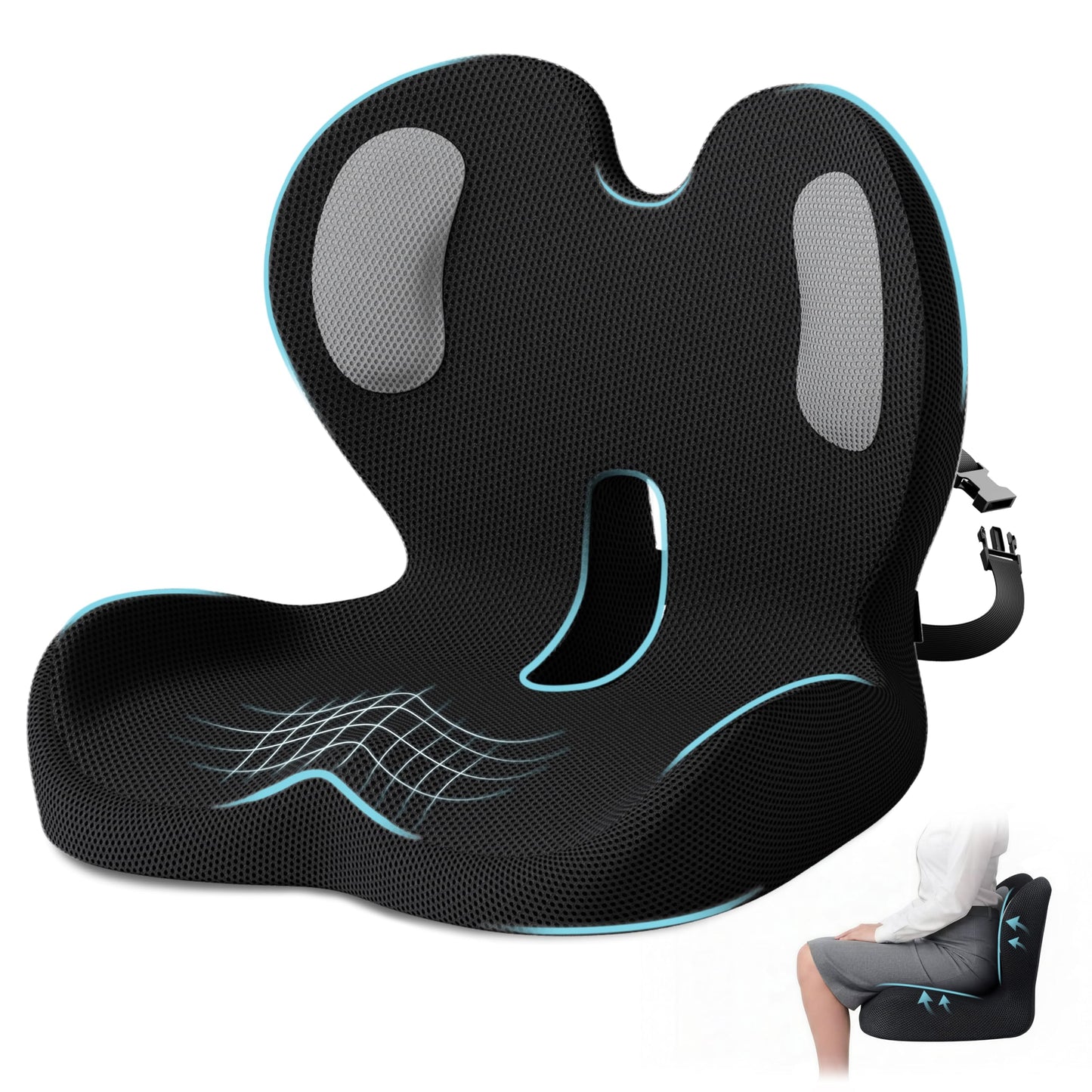 XZdream Ergonomic Seat Cushion,Office Chair Cushion with Lumbar Support Pillow,Car Orthopedic Seat Cushions,Designed for Sciatica,Tailbone,Back Pain Relief,for Office,Car,Truck,Home,Desk Chair