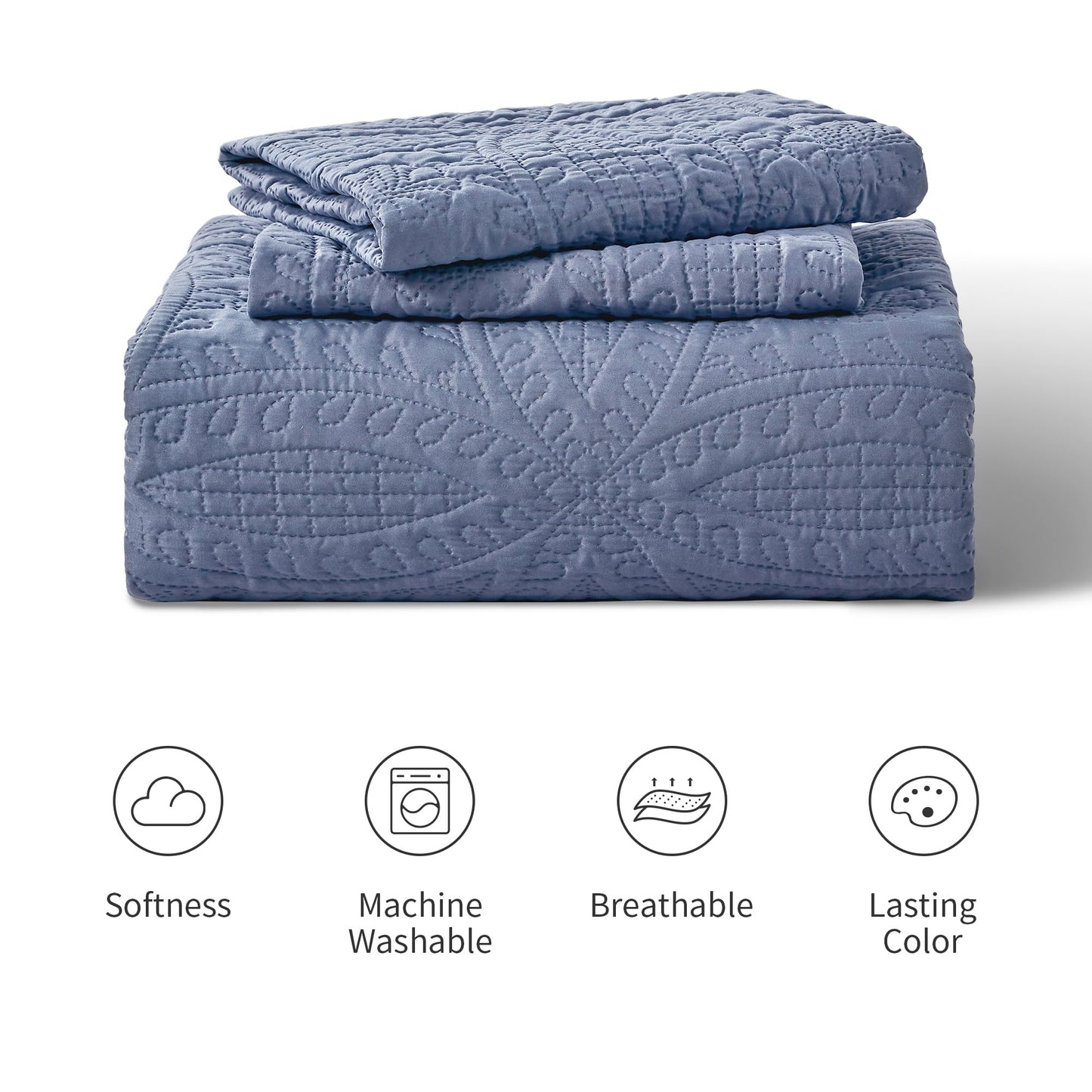 Love's cabin Quilts for Full Bed Blue Bedspreads Bedding Set - Summer Lightweight Bedspread Comforter - Coin Pattern Bedding Coverlet for All Season - 3 Pieces (1 Quilt, 2 Pillow Shams)