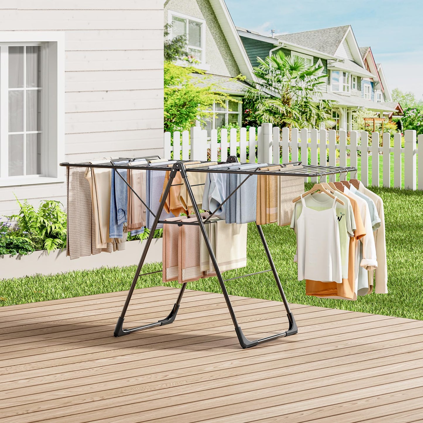 APEXCHASER Clothes Drying Rack, Foldable Oversized Drying Rack Clothing with L-Shaped Foot Cover, Height-Adjustable, Multi-Bar Laundry Rack, Indoor Outdoor Use, 20.4" D x 70" W x 42.52" H, Jet Black