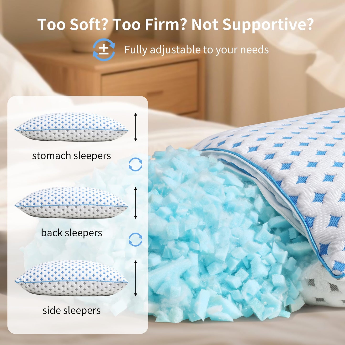 LOVELYREST Memory Foam Pillows 2 Pack – Adjustable Loft Cooling Pillows King Size Set of 2 for Sleeping, Firm, Supportive, and Breathable Design for Hot, Side, Back, and Stomach Sleepers