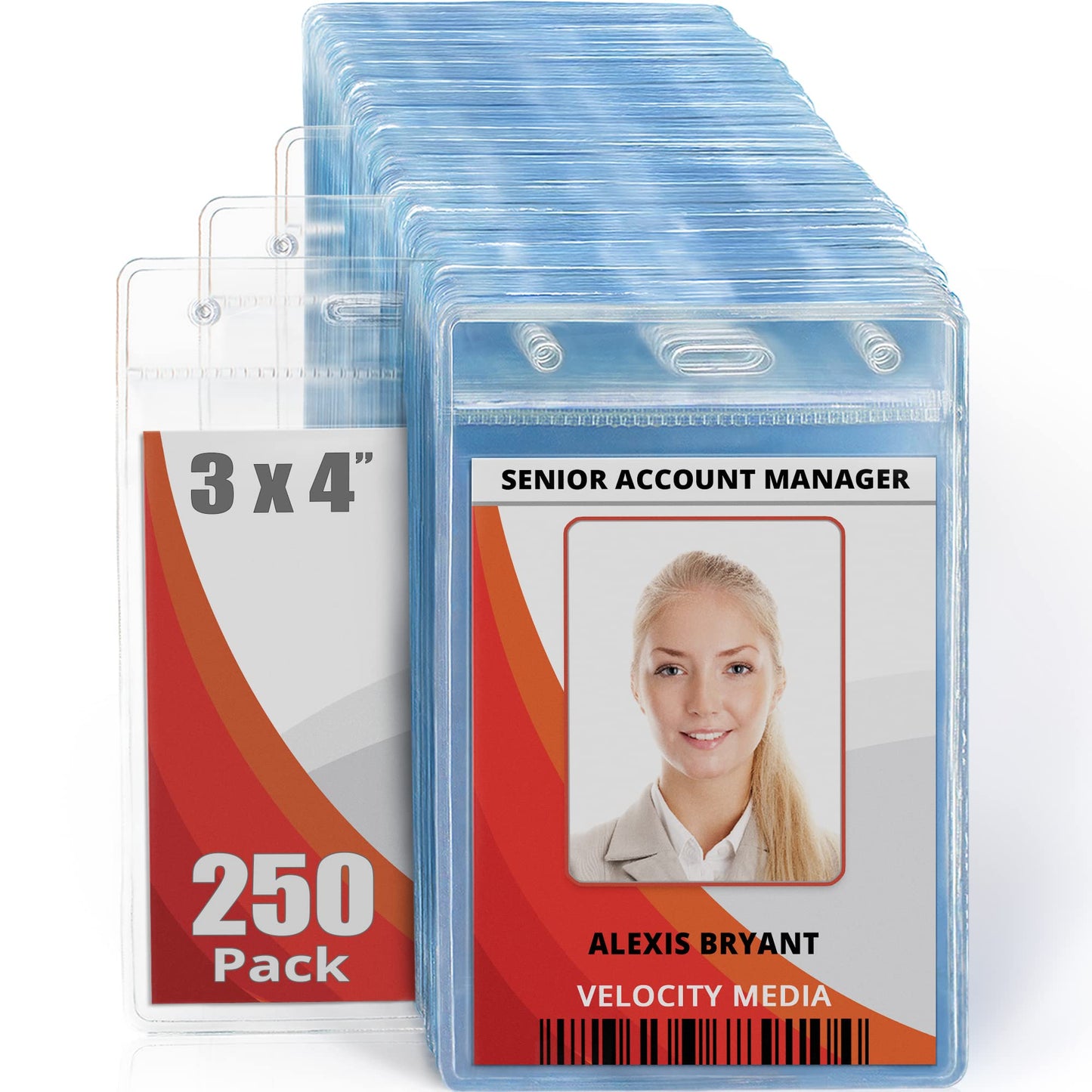 Mifflin-USA Plastic Vertical Card Holder (3x4 Inch, Clear, Bulk 250 Pack) Quick Load No Zipper Name ID Badge