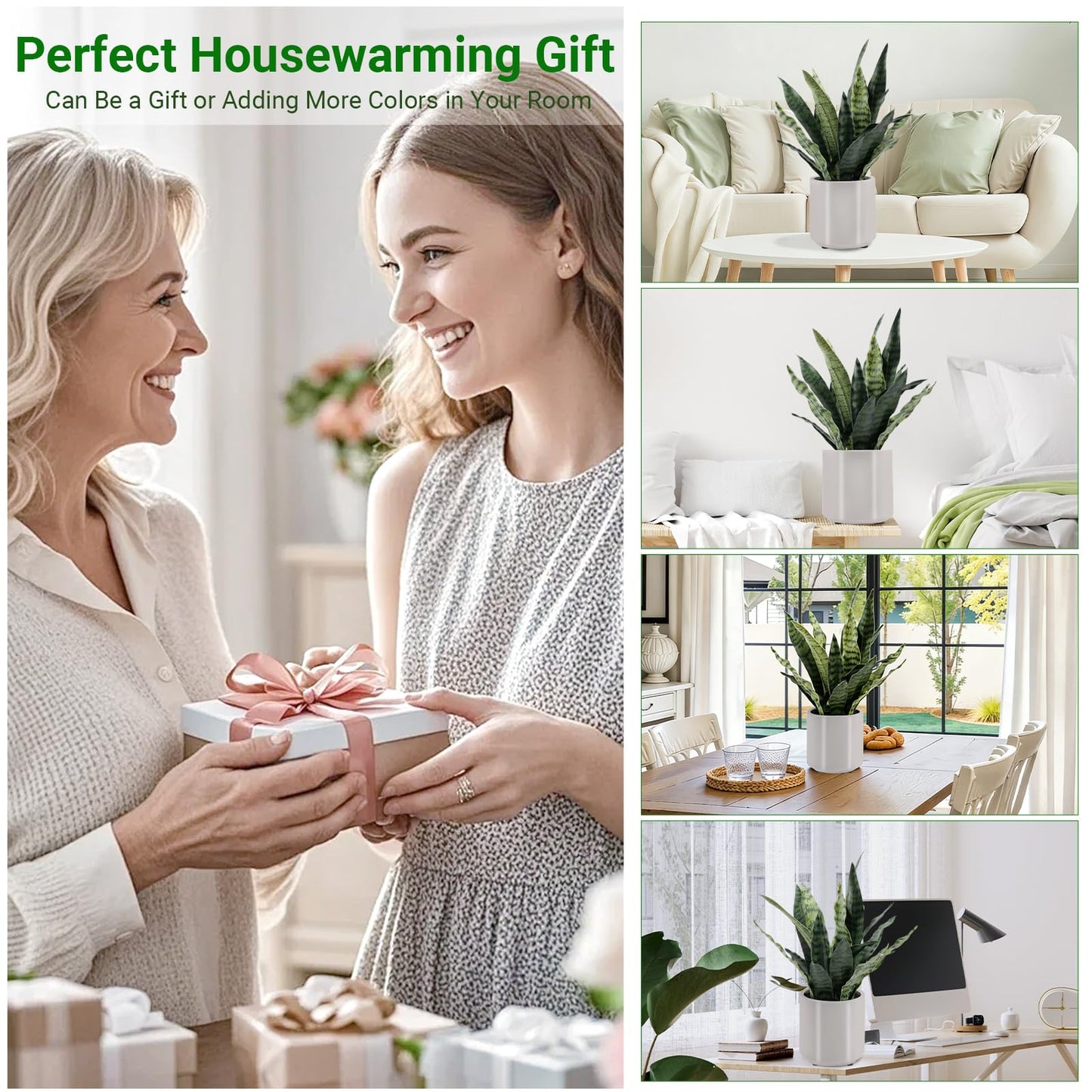 BTHM DSGN Fake Snake Plant 22" Tall, Real Touch Leaves, Artificial Plants Indoor with Pot for Home Office Decor