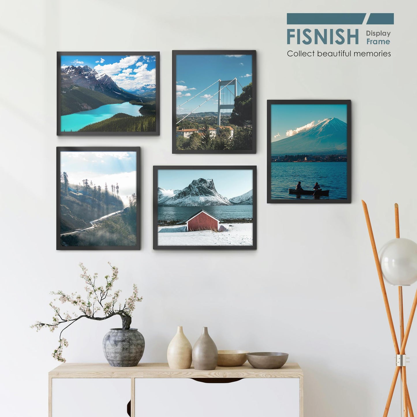 Fisnish 16x20 Picture Frames 5 Pack, Black Poster Frames for Horizontal or Vertical Wall Mounting