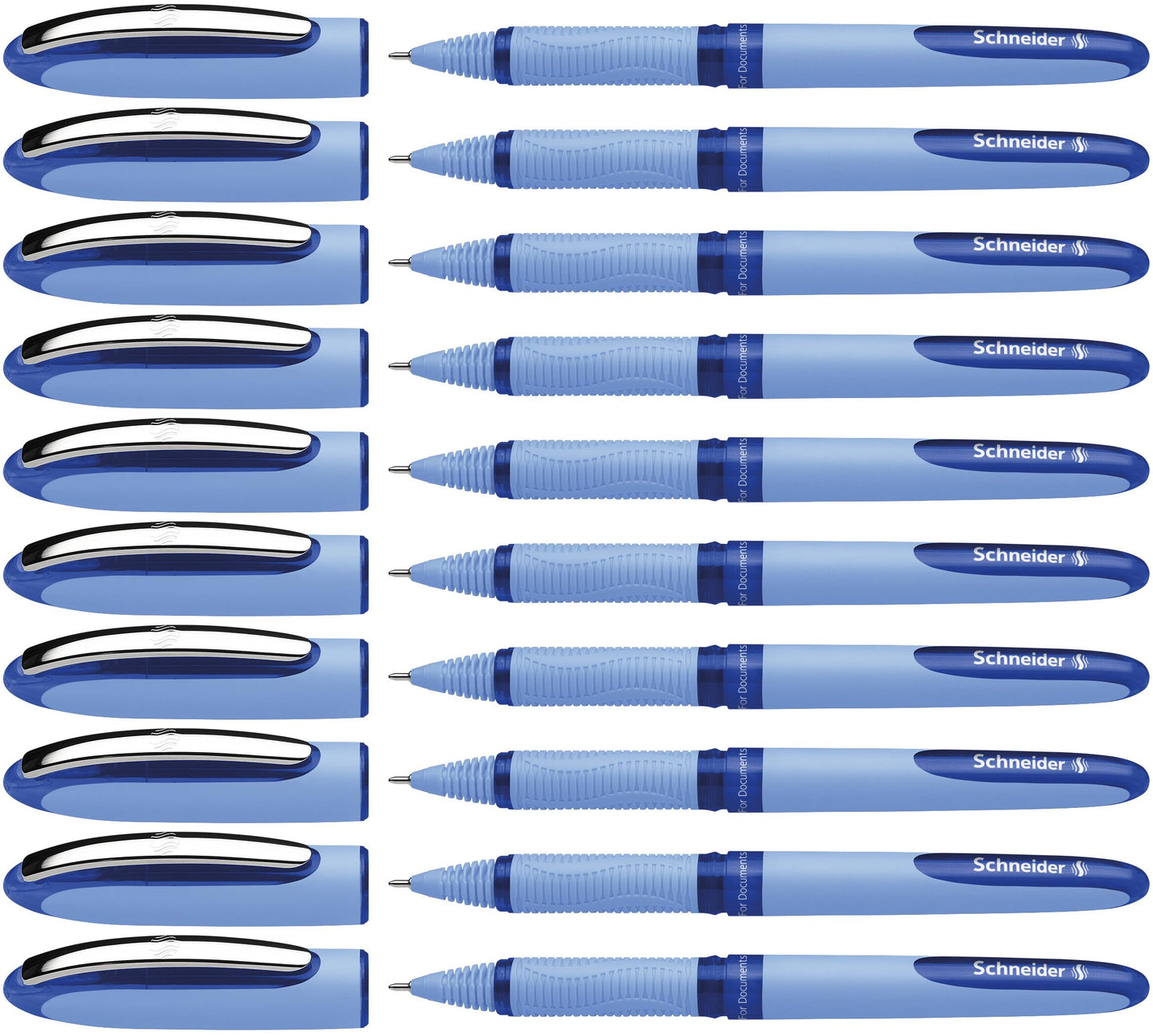 Schneider One Hybrid N Rollerball Pen, 0.3 mm Hybrid Needle Tip, Light Blue Barrel, Blue Ink, Box of 10 Pens (183403)