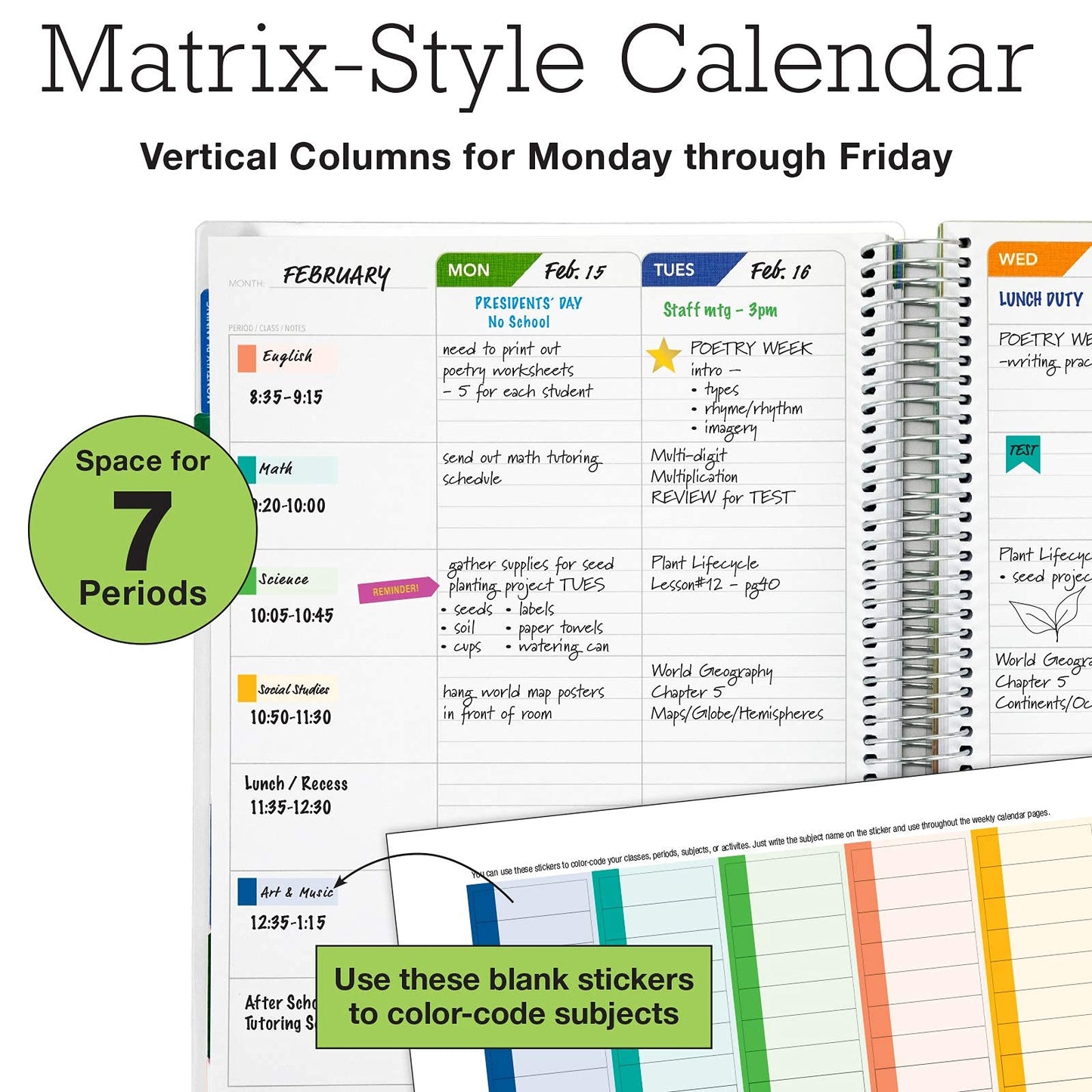 Elan Publishing Company DELUXE Undated Teacher Planner: 8.5x11 Includes 7 Periods, Page Tabs, Bookmark, Planning Stickers, Pocket Folder Daily Weekly Monthly Planner Yearly Agenda (World Map)