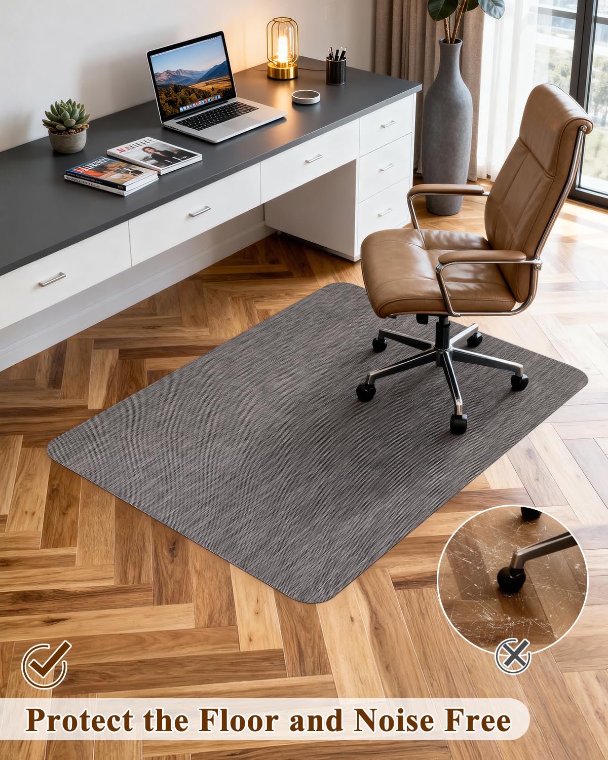 Soimeat Office Chair Mat for Hardwood Floor, 35.4" x 47.2" Non-Slip Desk Computer Chair Mat, PVC Floor Mat for Rolling Chair, Heavy Duty Wood/Tile Floor Protector Desk Rug for Home, Dark Grey