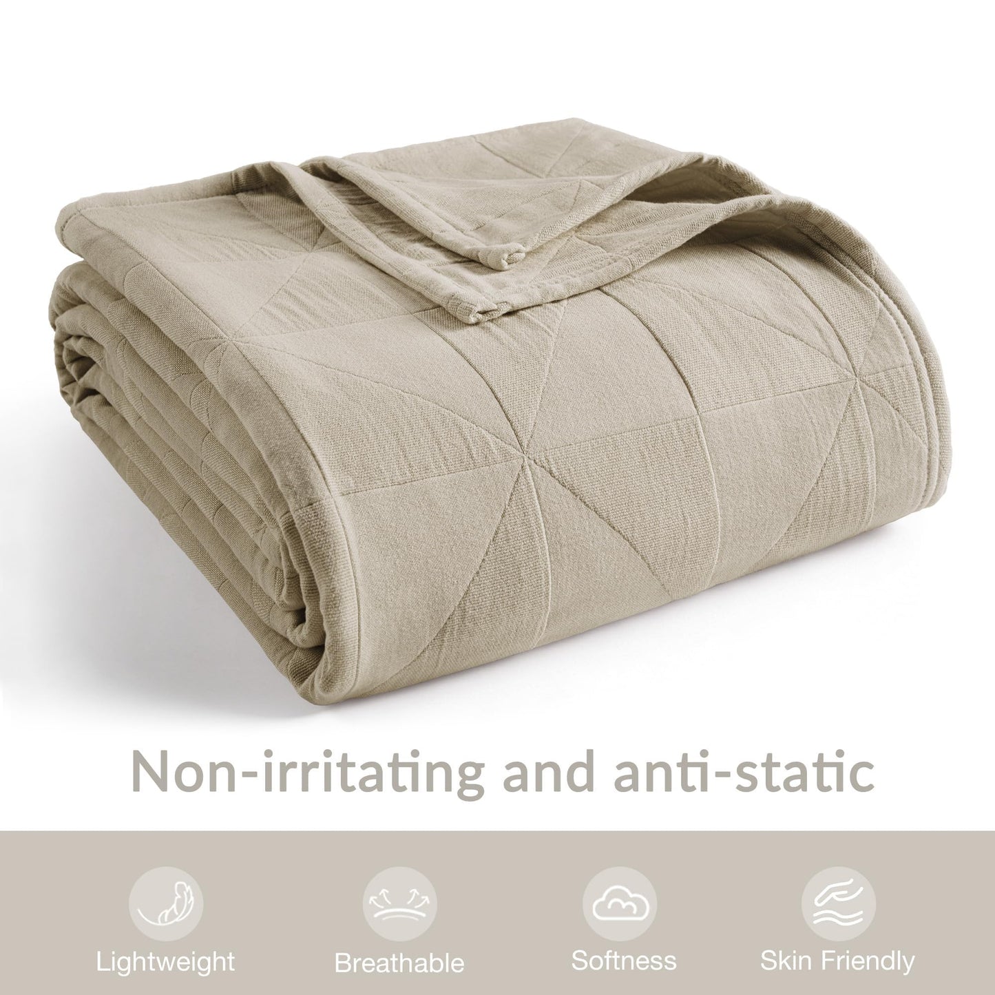 Exclusivo Mezcla 100% Cotton Muslin Blanket for Bed, Queen Size 4-Layer Moisture-Wicking and Breathable Ultra Soft Gauze Blanket for Spring Summer, 90"x90", Khaki