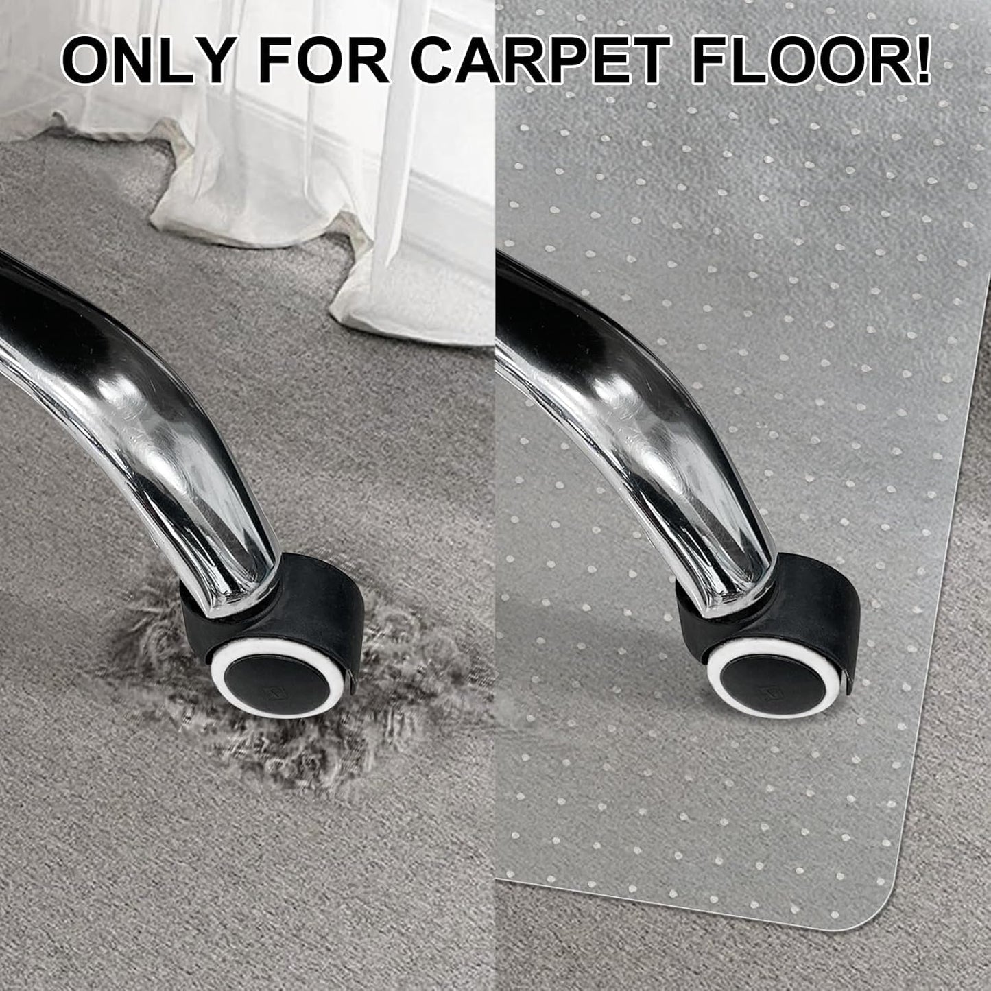 Office Chair Mat for Carpet Floors, Desk Mats 47"X59" for Rolling Desk on Low Pile Carpets, Rectangle Computer Gaming Plastic Floor Mats for Office Chair on Carpet, Flat Without Curling