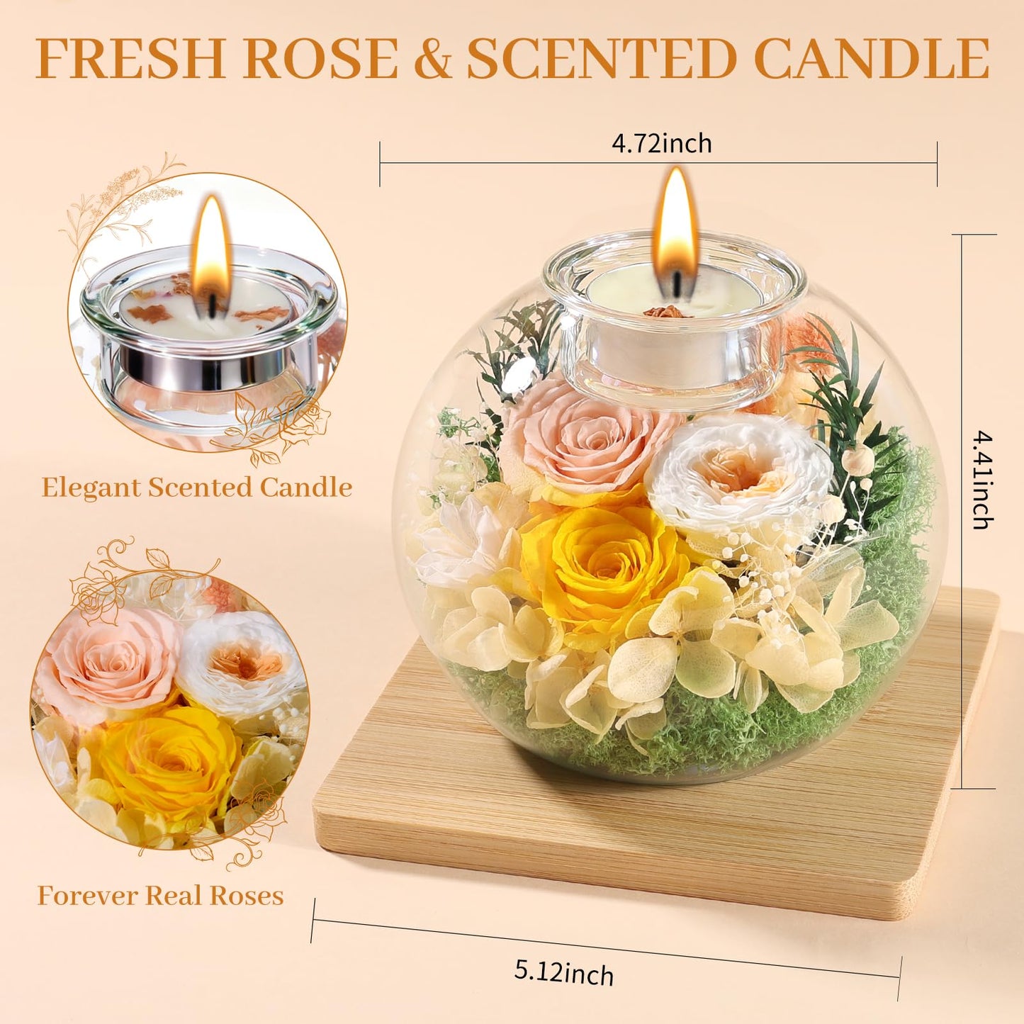 Mothers Day Rose Gifts for Mom Birthday Gift for Women Flowers for Delivery Preserved Flowers Forever Eternal Rose in Glass Dome Mother’s Day Flower Gifts for Wife Grandma Sister Daughter, Champagne
