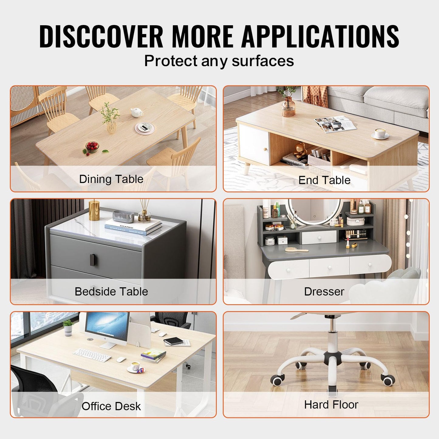 VEVOR Plastic Table Cover, 42 x 72 Inch 2.0 mm Thick Clear Rectangle PVC Desk Mat Protector, Waterproof & Easy Cleaning Desk Pad Tablecloth, for Office, Dresser, Dining Room, Night Stand