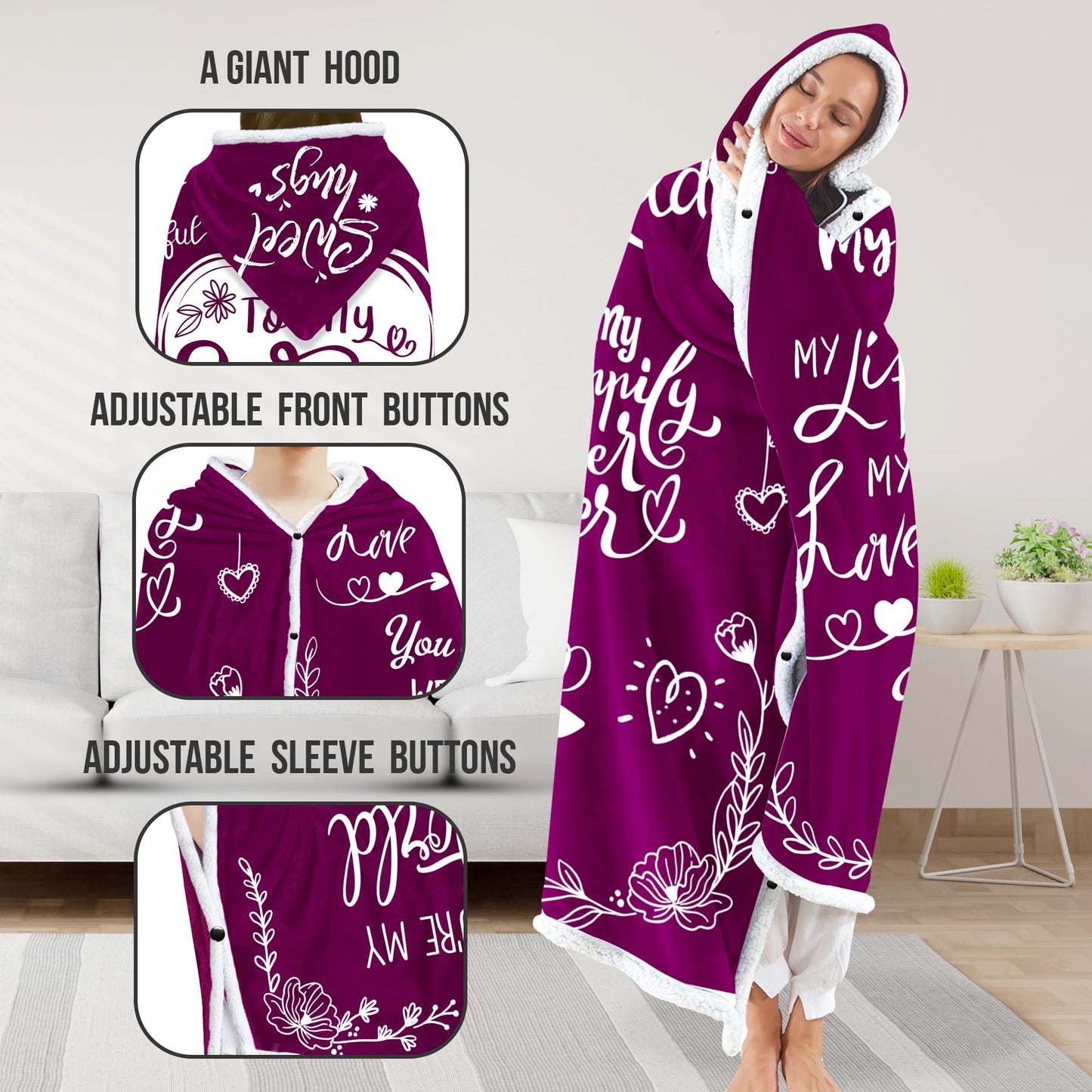Warmstorey To My Wife Fleece Wearable Blanket Hoodie - Wifey Gift From Husband - Anniversary Birthday Mothers Day Gift Ideas For Wife