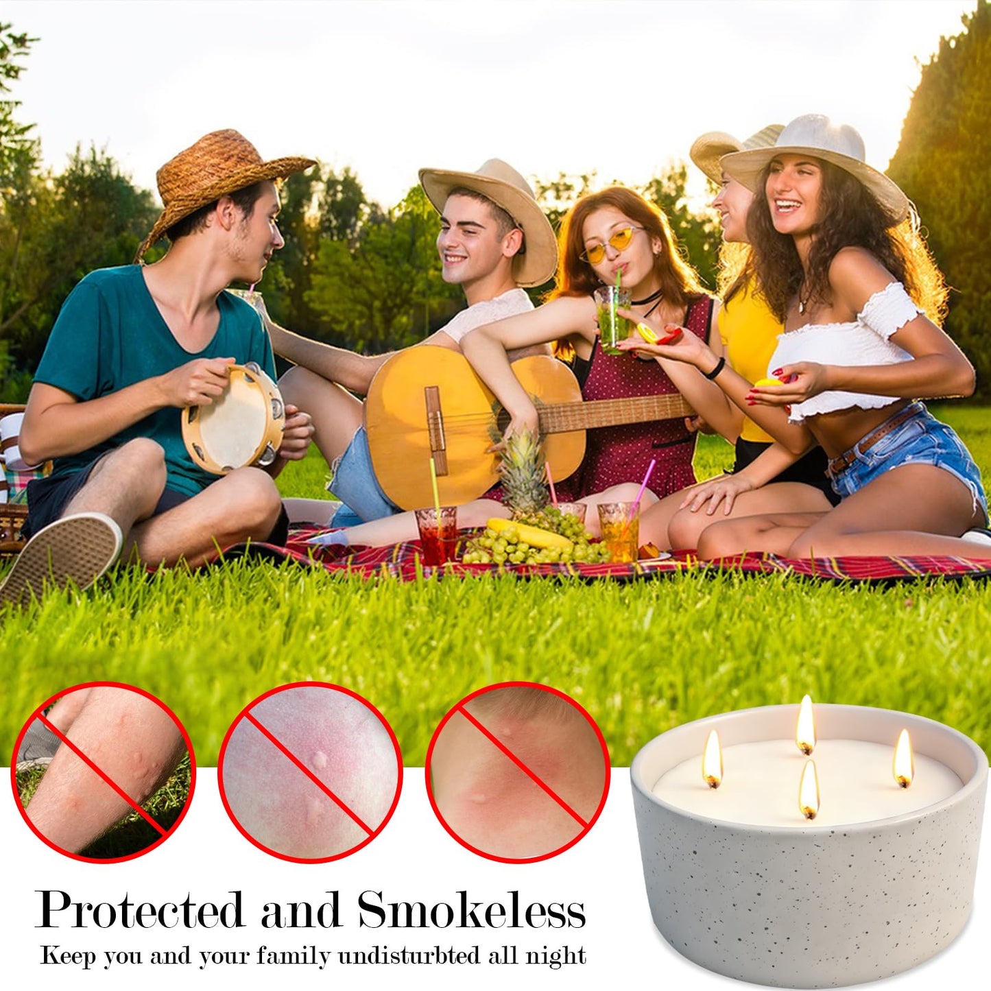 Citronella Candles Outdoor for Patio, 22oz Large 4-Wick Natural Soy Wax Candle, 100-Hour Long Lasting Citronella Oil Candle in Decorative Ceramic Jar for Backyard, Garden, Deck, Summer Nights