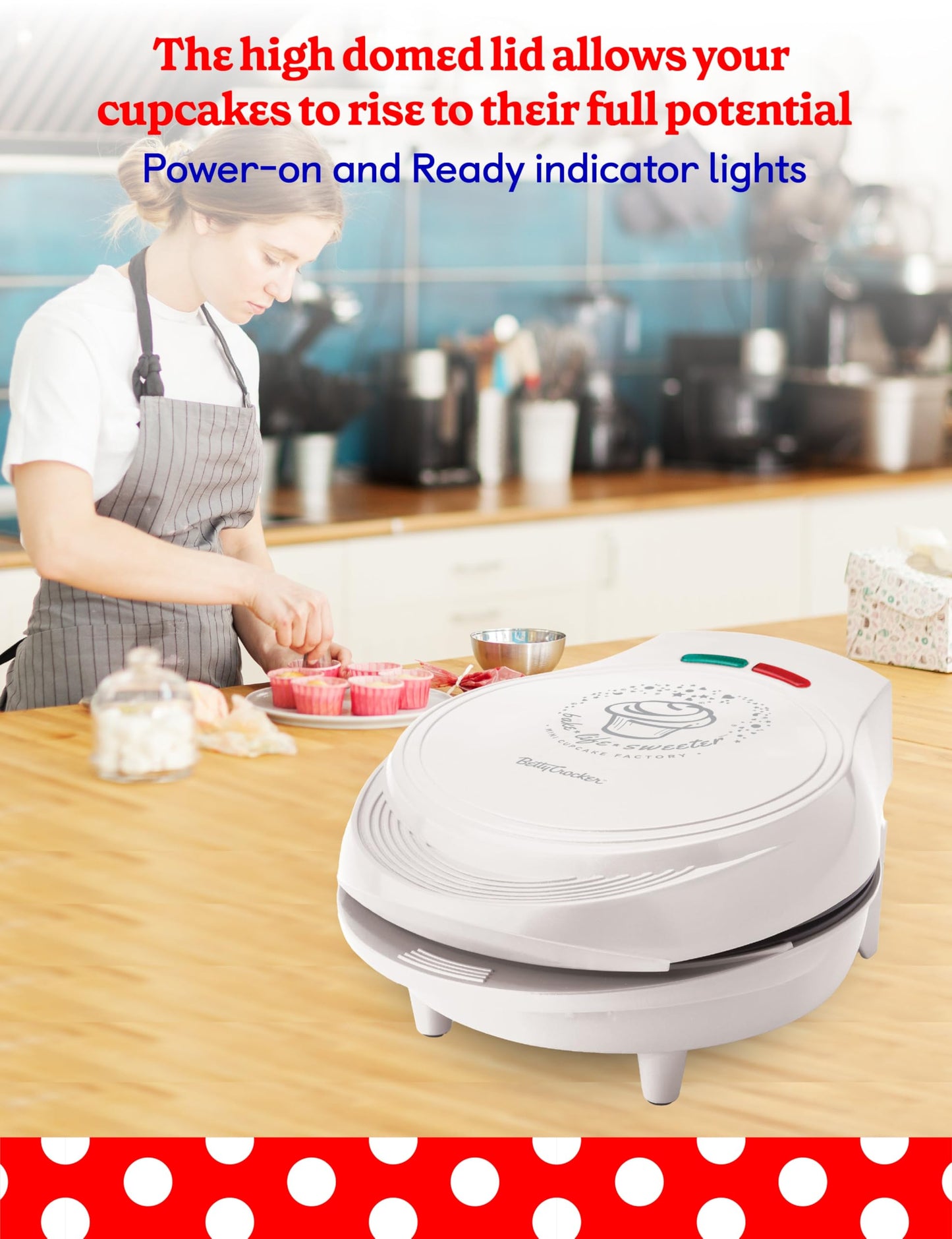 Betty Crocker Mini Cupcake Factory, with Nonstick Surface, Mini Cupcake Machine with Cool Touch Handle & Makes 7 Delicious Cupcakes in Minutes, Pink/White