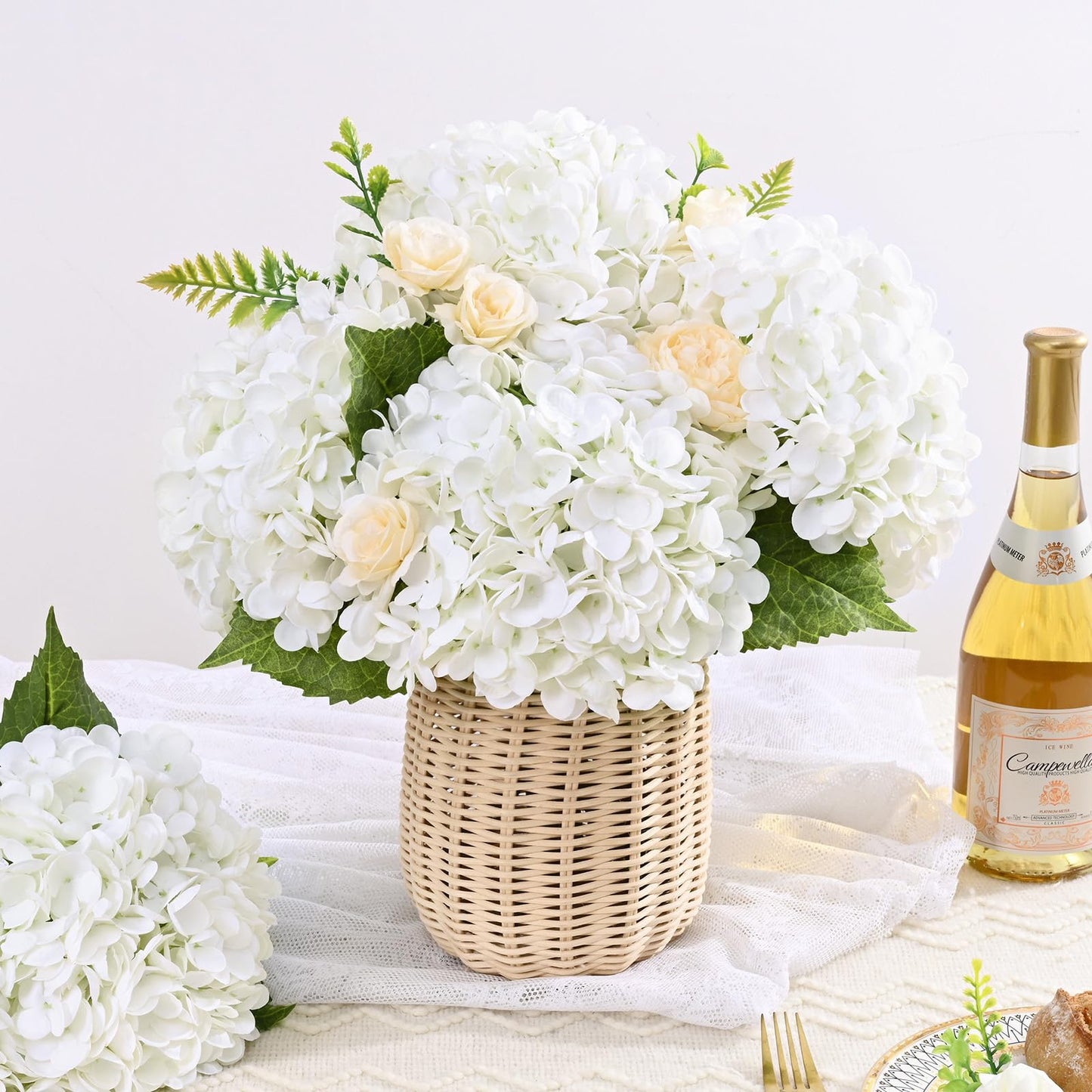 Yastouay 4 Pcs Real Touch Hydrangea Artificial Flowers, 21" White Full Faux Hydrangea Flowers Latex Fake Flowers for Home Decor Party Floral Arrangements Wedding Bouquets Centerpieces Outdoor Decor