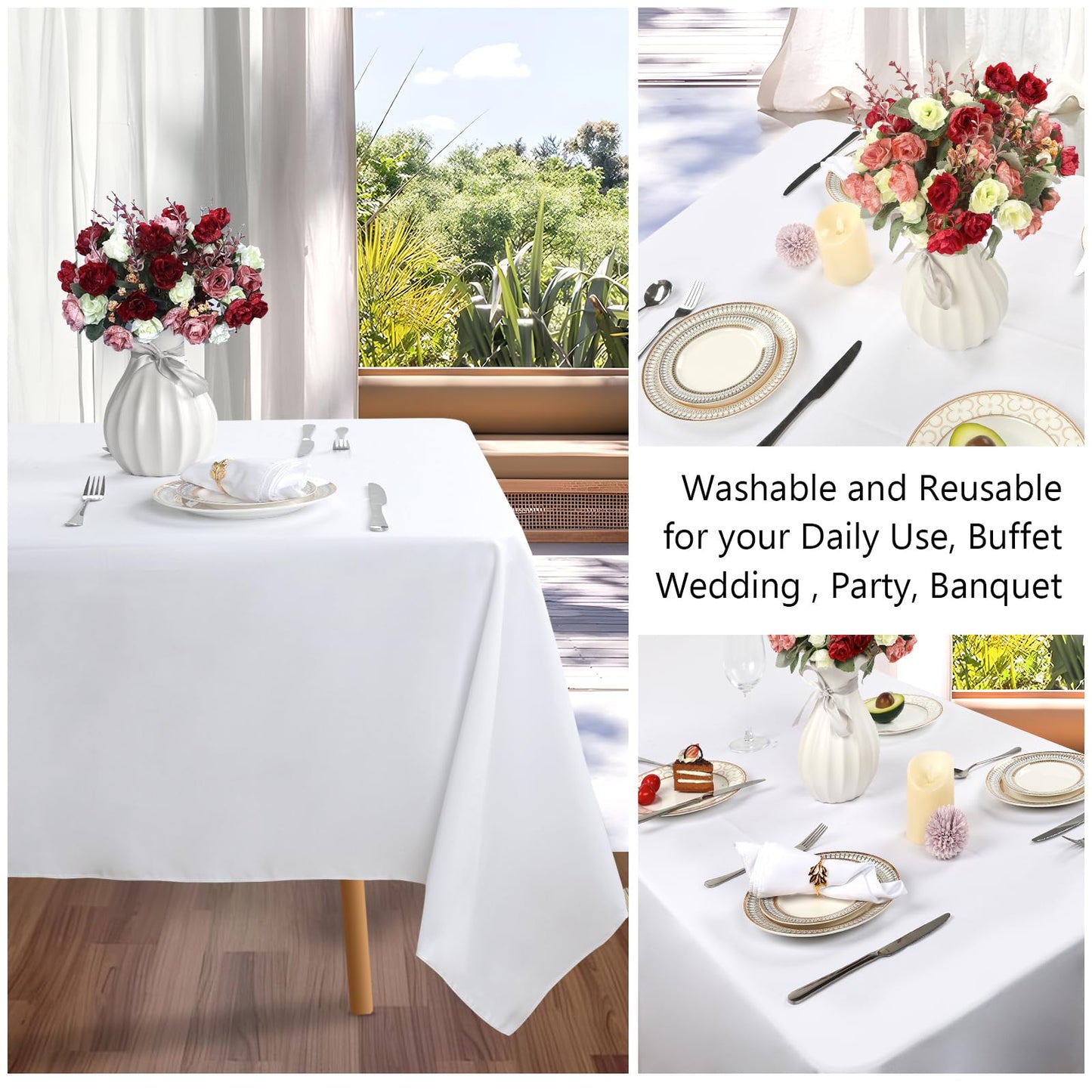 12 Packs White Table Cloth Rectangle 60x126 Inch Tablecloths Rectangular for 8ft Rectangle Tables, Wrinkle Resistant Polyester Fabric Tablecloth Washable Covers for Wedding Party