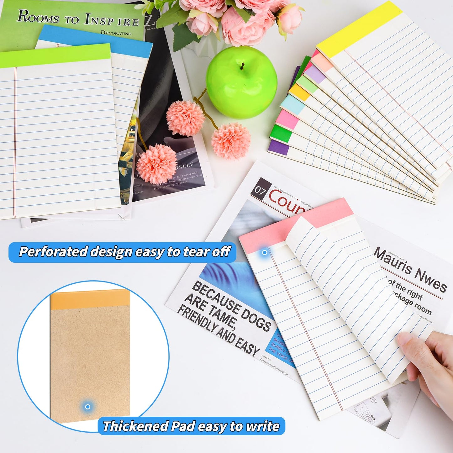 36 Pack Legal Pads Bulk, 5x8 Inch Rainbow Notepad, Note Pads Wide Ruled Perforated Memo Pad for Work Study Daily Note Taking List, Lined Writing Pads Memo Refills Notepads for Office Home School