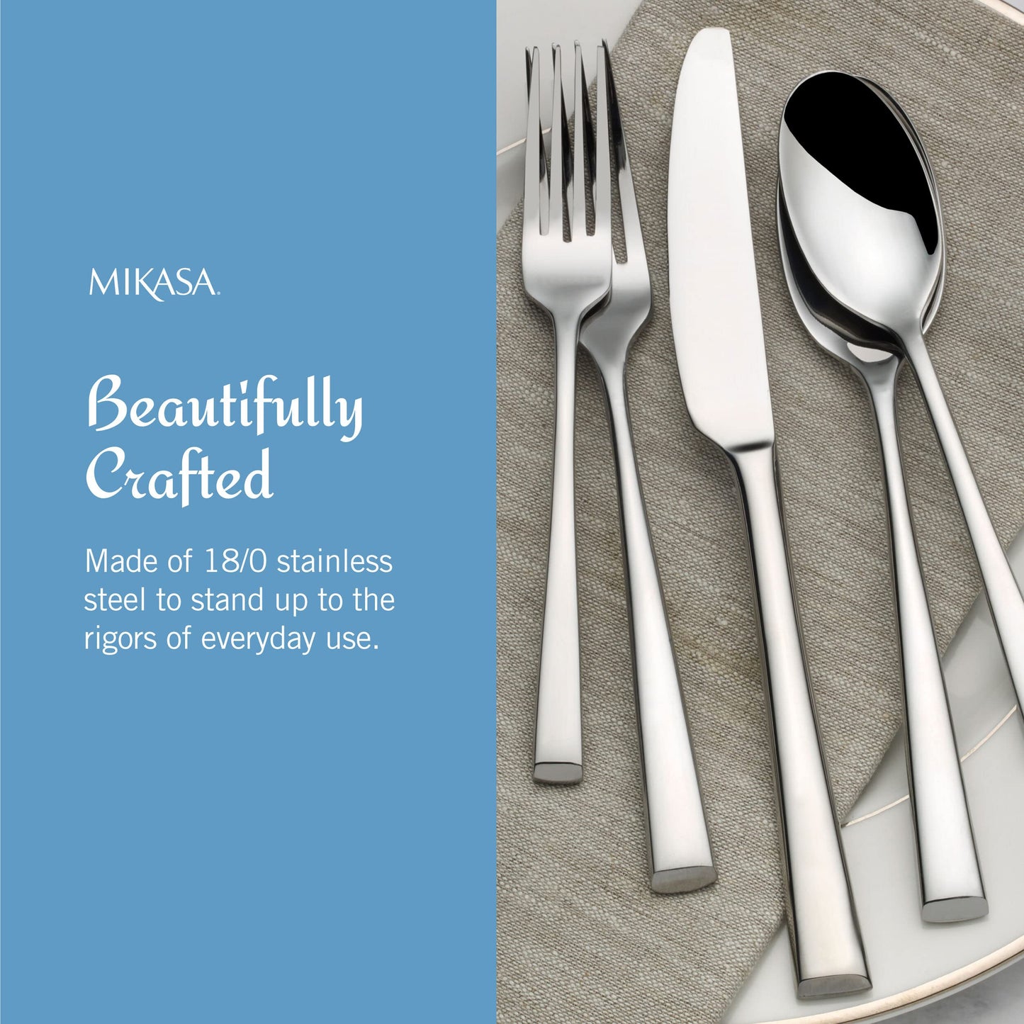 Mikasa Rockford 20-Piece Flatware Set, Service for 4, 18/0 Stainless Steel Silverware with Brushed Finish, Dishwasher Safe Cutlery Set with Modern Minimalist Design