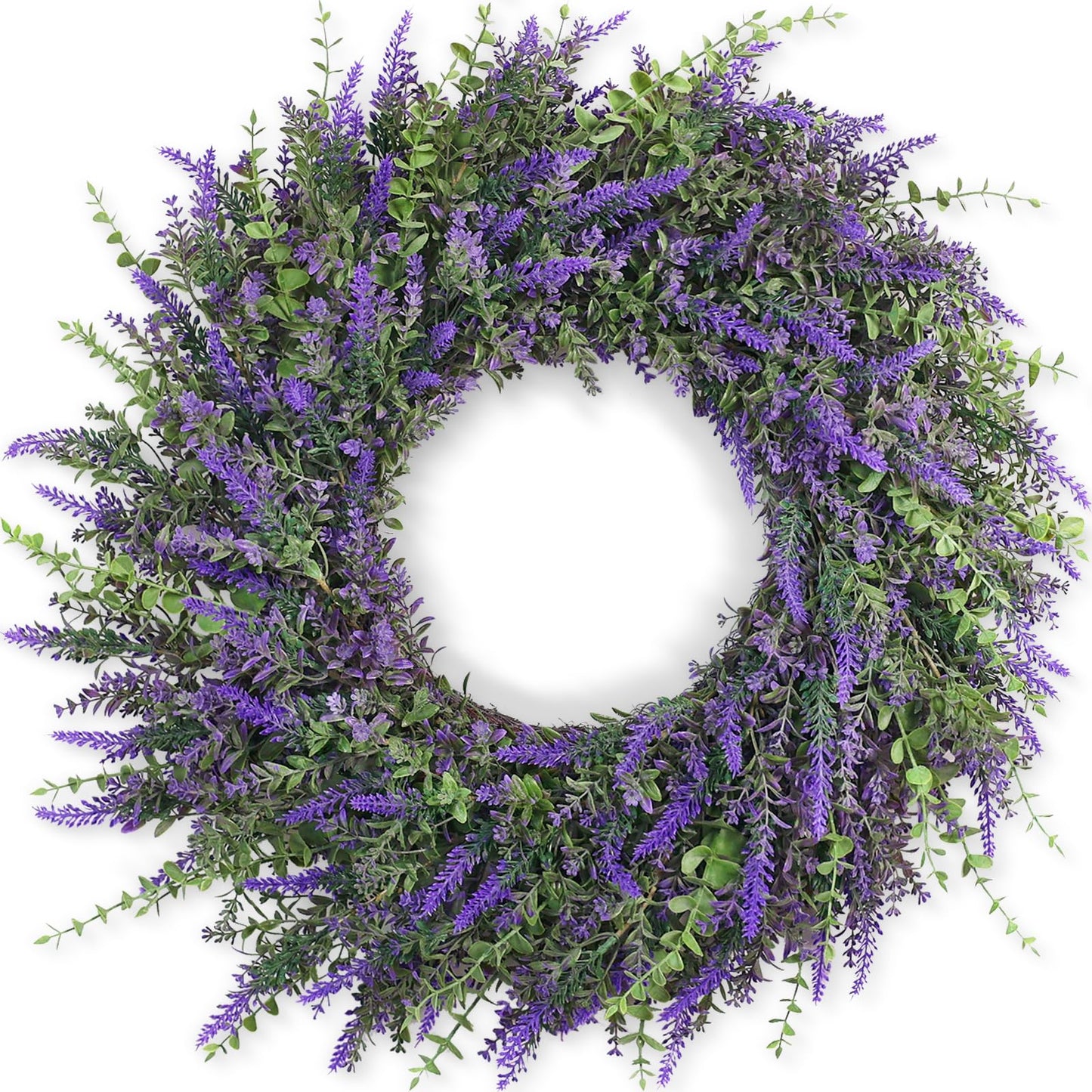 26'' Large Eucalyptus and Lavender Wreath for Front Door, Porch, Window- Artificial Eucalyptus Leaves with Lavender Wreath for Home, Farmhouse Wall Decor- Spring, Summer, Fall, All Seasons (Purple)