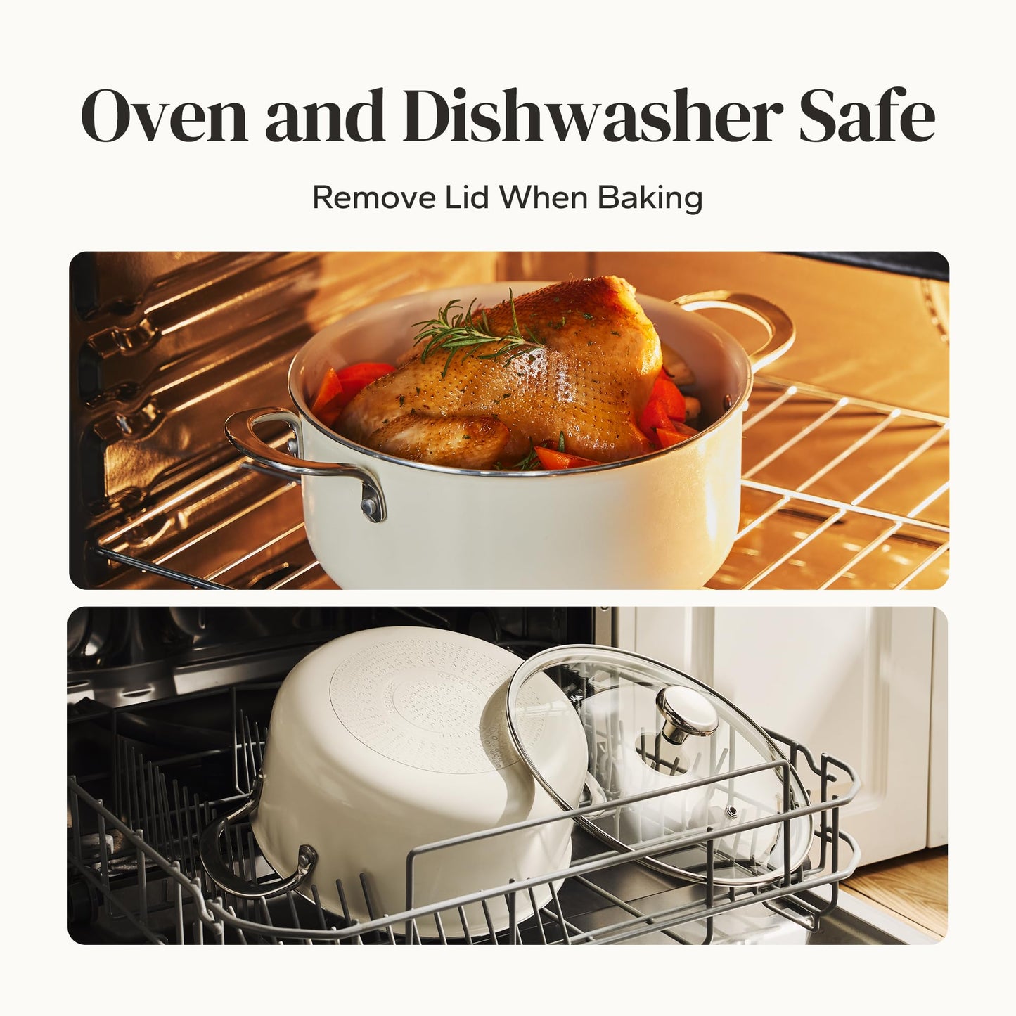 Redchef Ceramic Stock Pot with Lid, Soup Pot for All Stoves, 5 Qt Induction Cooking Pot for Soup Nonstick, Even Heating, Stay-Cool Handles, Oven/Dishwasher Safe, PTFE PFAS Free (Beige)