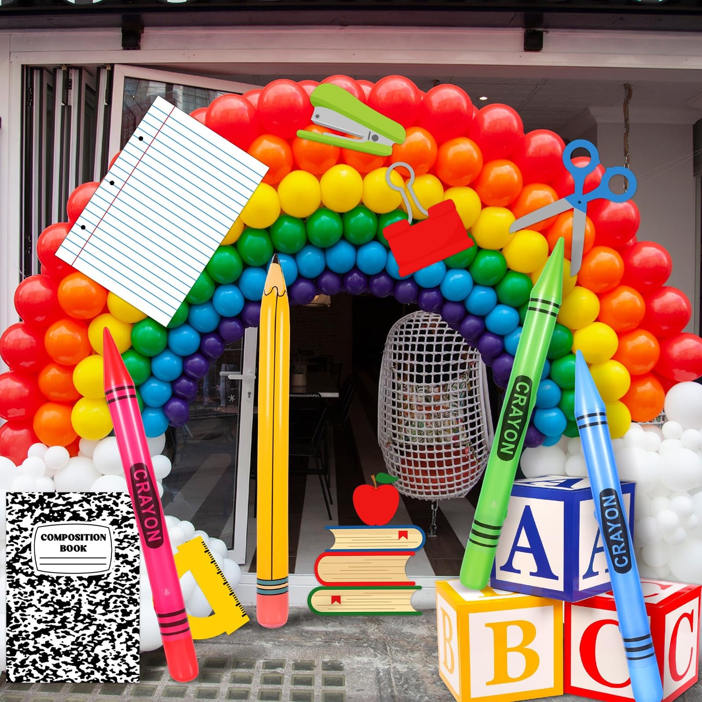 Resholder 14 Pcs Giant School Theme Party Decorations ABC Alphabet Party Favor Box Large Inflatable Pencil Crayon for Celebration Back to School Birthday Decoration