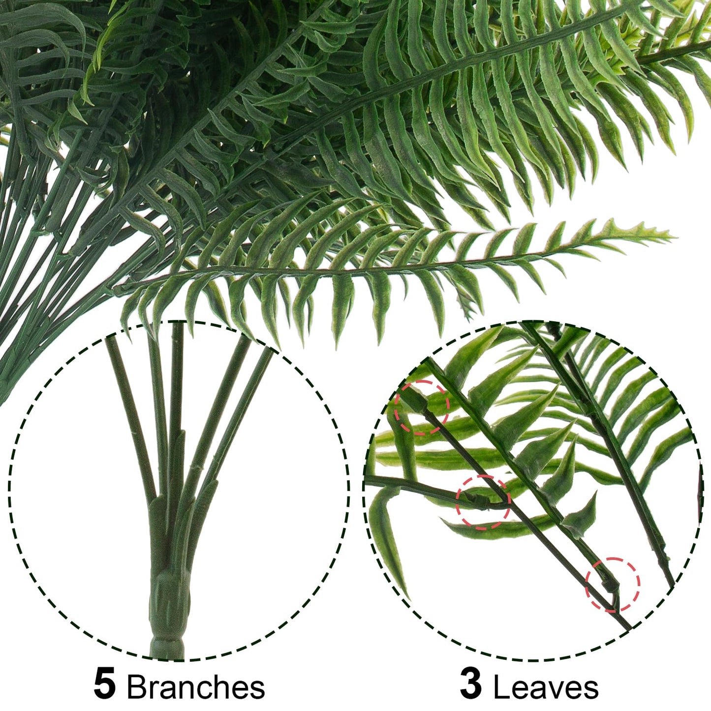 lovemoon 24 Pcs Fake Ferns for Outdoors UV Resistant Faux Fern Plants, Artificial Greenery Fern Bushes for Indoor Garden, Porch & Patio Greenery Decor (24, Green)