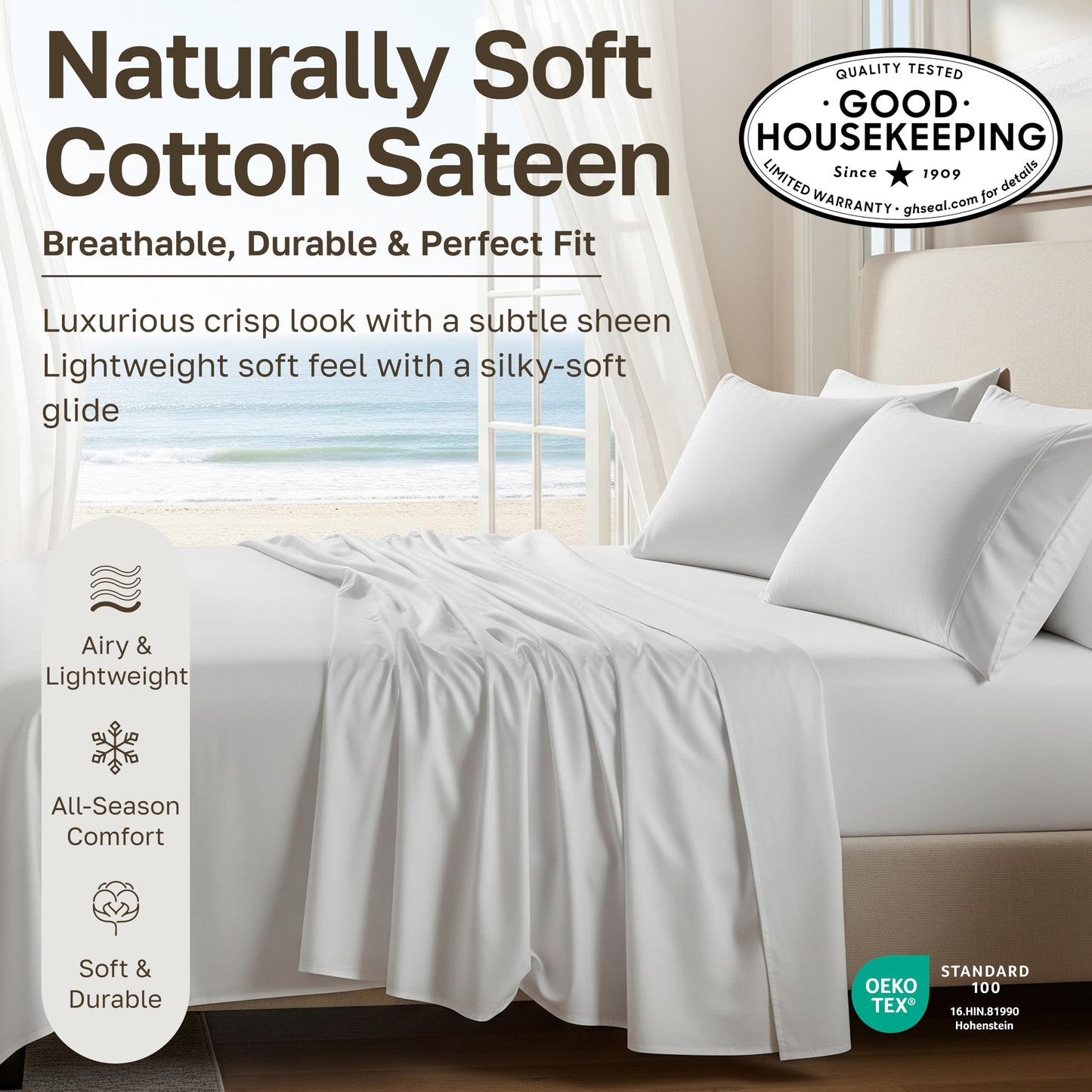 California Design Den Queen Bed Sheets Set - Natural 100% Cotton Sheets, Soft Sateen Weave, Fully Elasticized Deep Pockets, Breathable and Durable Bedding - Purple Passion